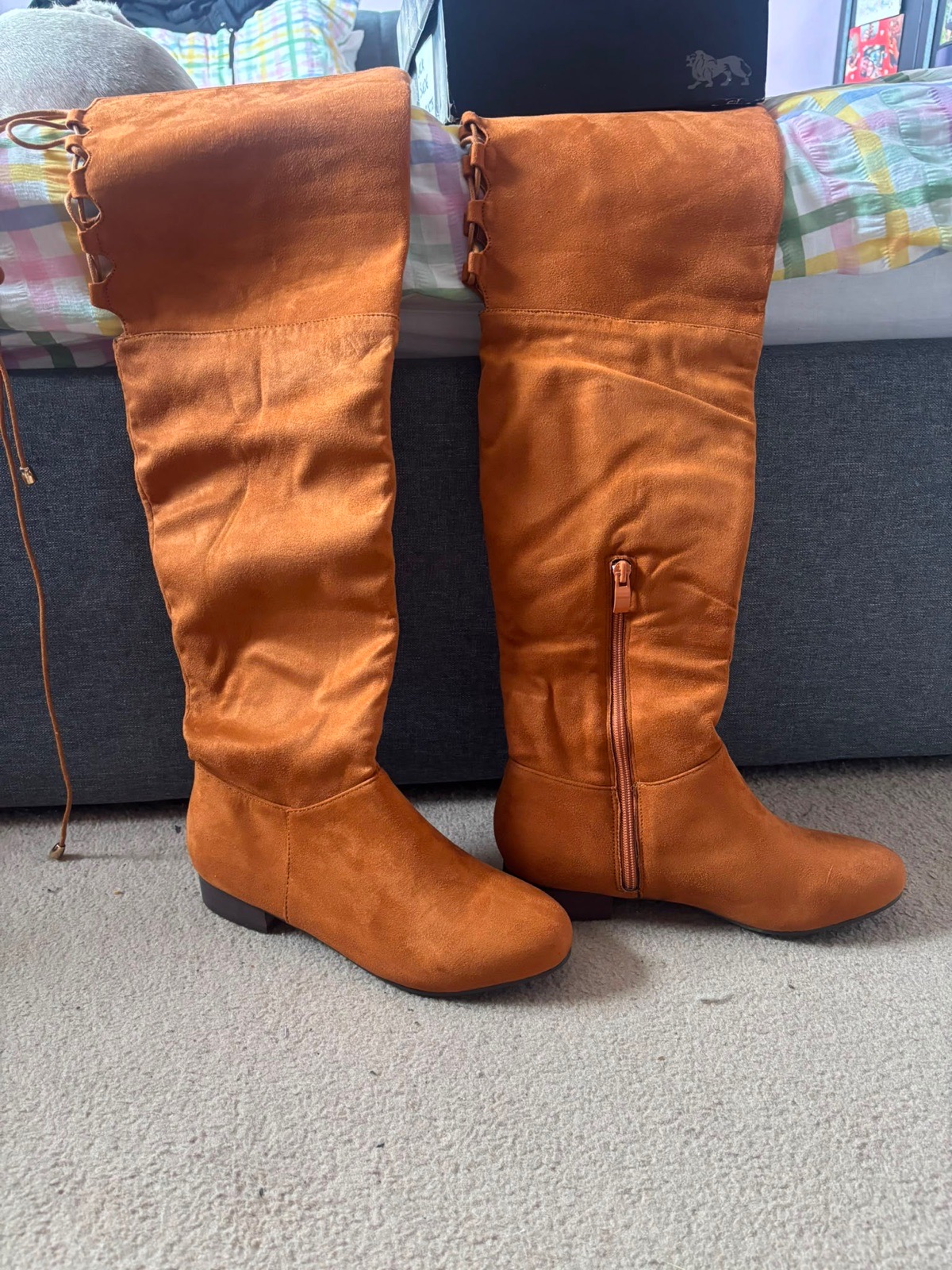 Brown suede knee high boots