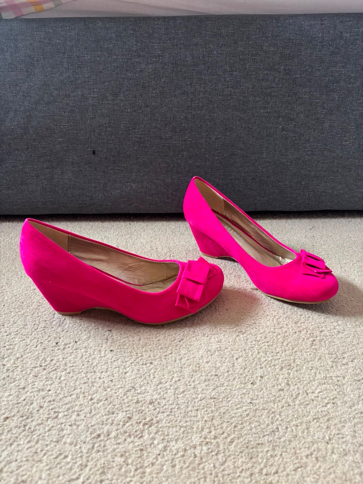 Hot pink wedge kitten heels