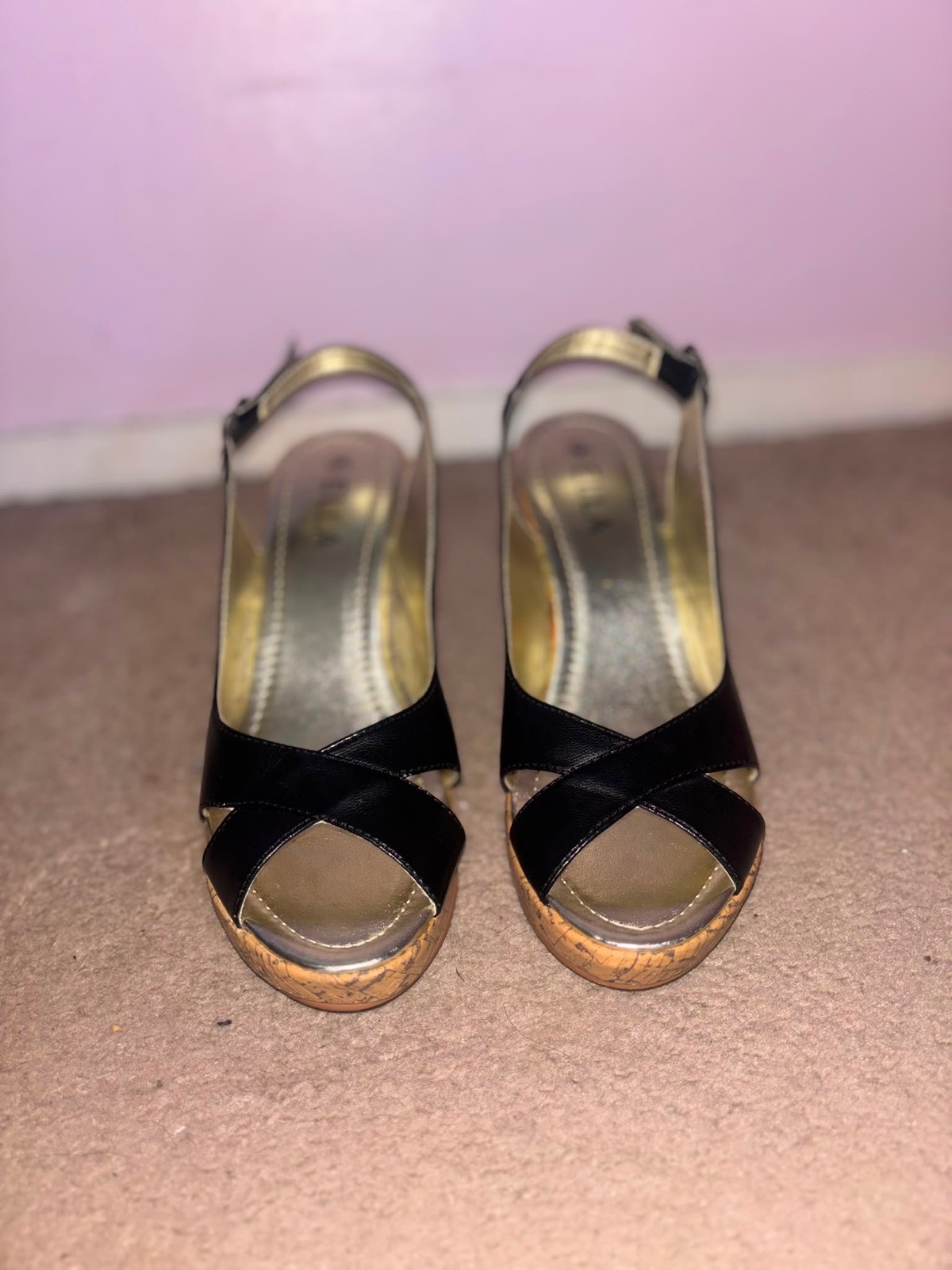 Black wedge sandals