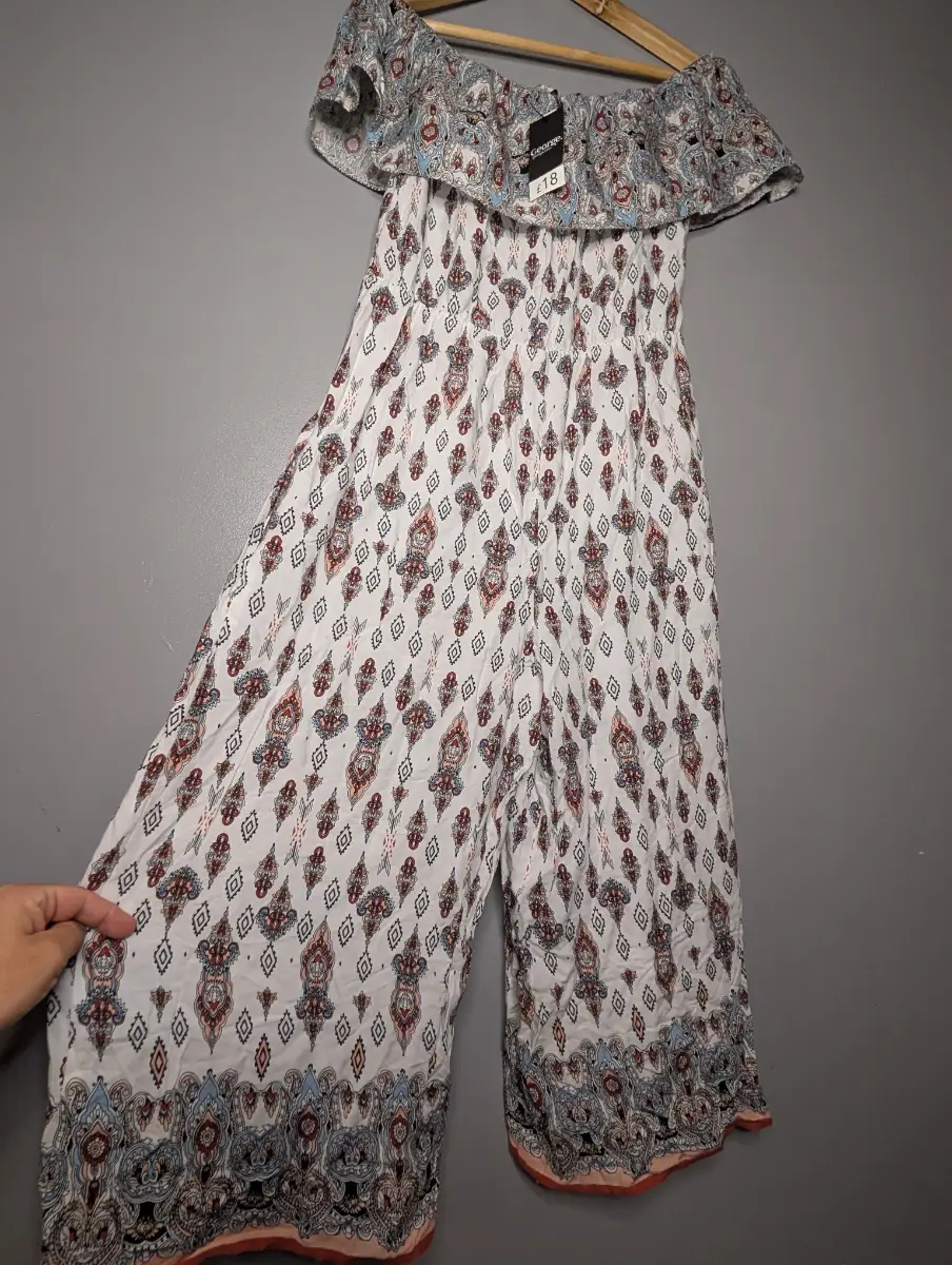 BNWT George Boho Paisley Off-Shoulder Cropped Jumpsuit - Size 10