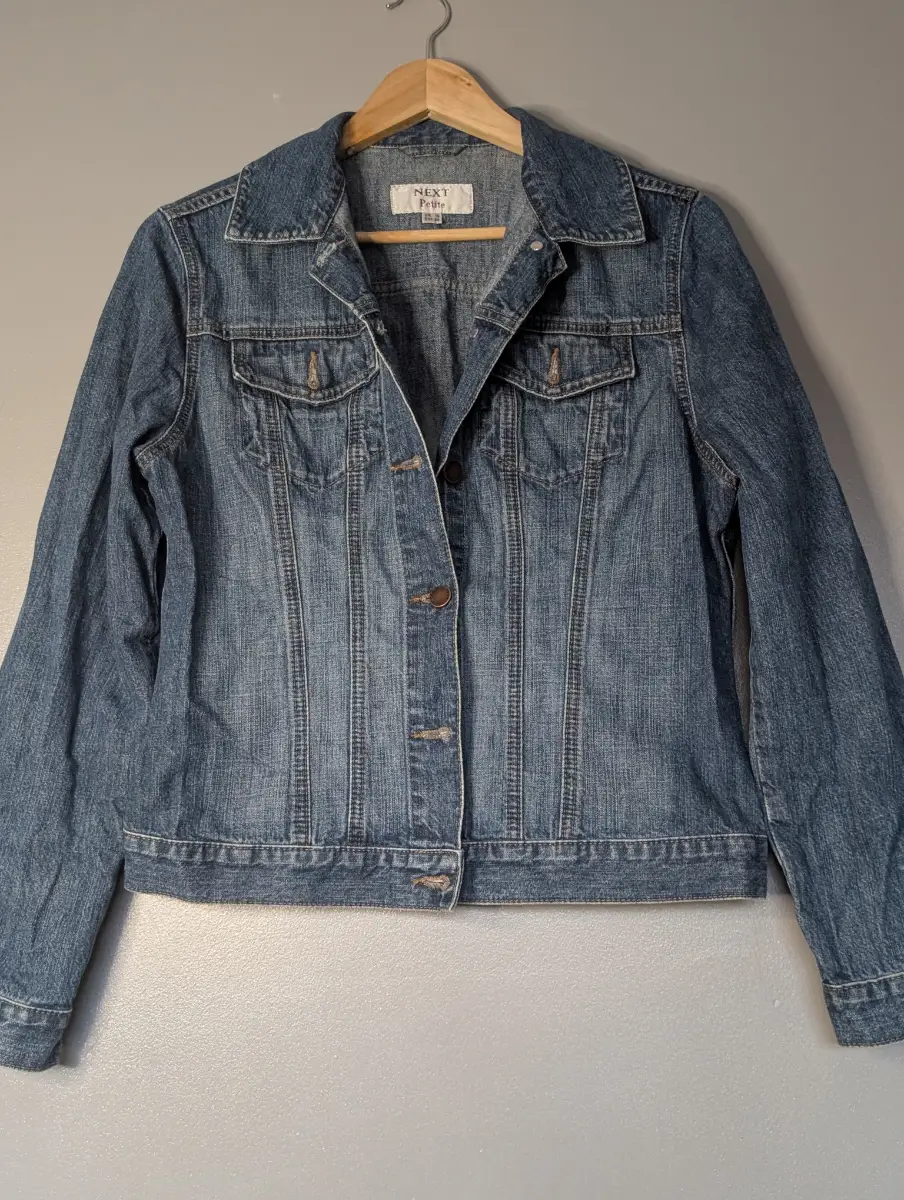 Next Petite Mid Blue Wash Classic Denim Jacket  - UK 10