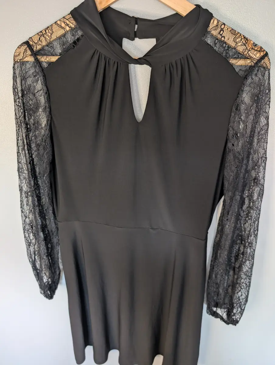 Lipsy London Black Lace Sleeve Evening / Party Dress - Size 10