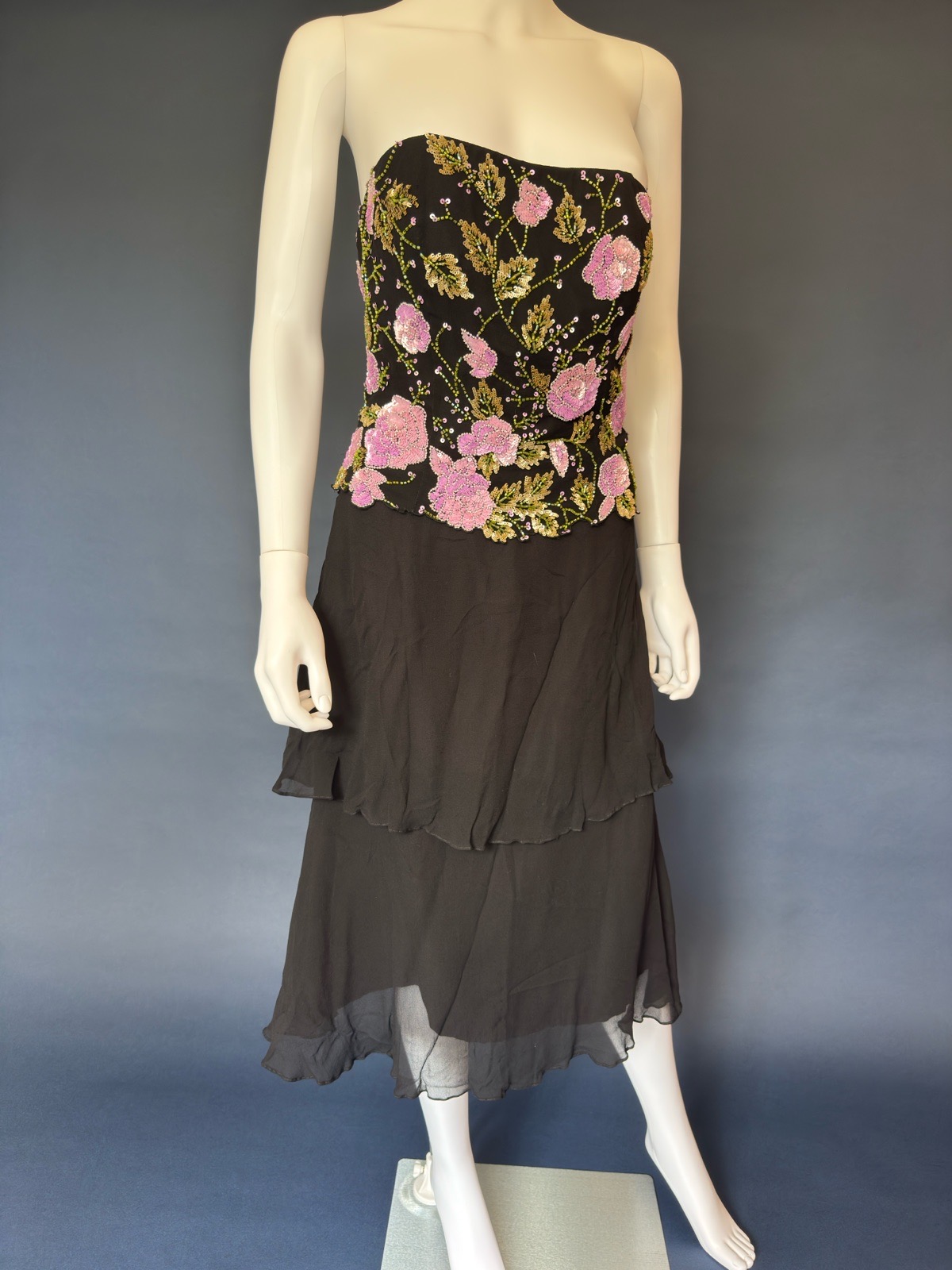 Vintage Scala 100% silk beaded bustier strapless fairy whimsical evening dress