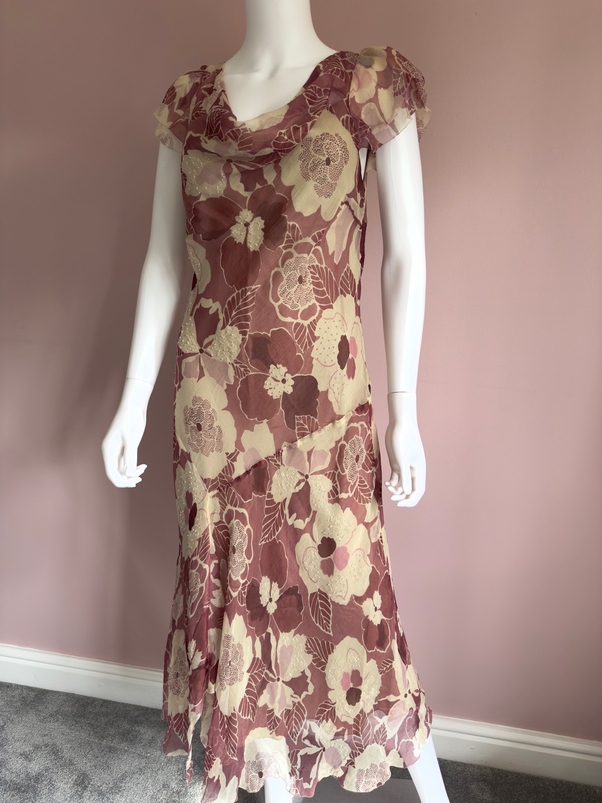 Vintage pink fairy beaded embellished floral dress