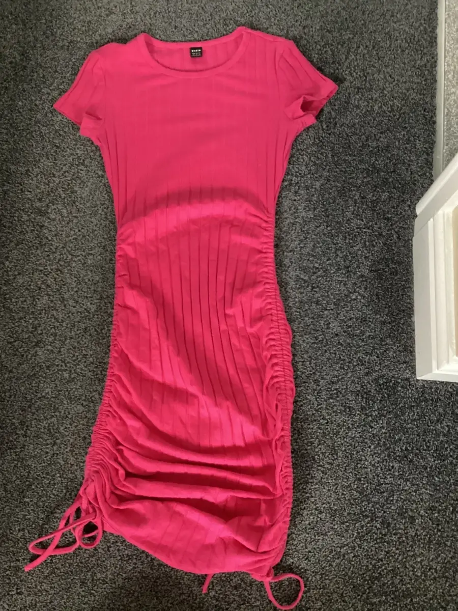 Hot Pink Solid Side Drawstring Ruched Bodycon Dress Size Small