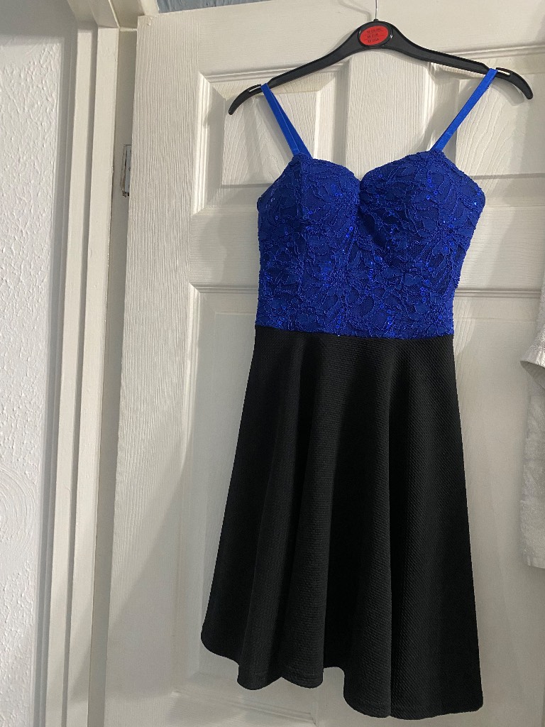 Blue & black lace dress with sequins Size 8