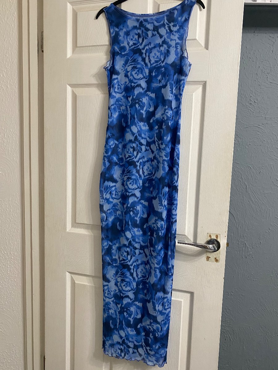 Blue sleeveless floral bodycon maxi dress size 8