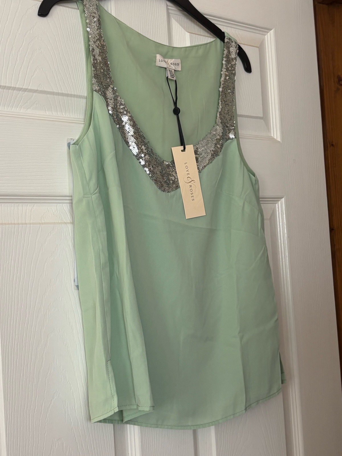 & Roses Green Chiffon Polyester Sequin V-Neck Sleeveless Blouse - UK size 8