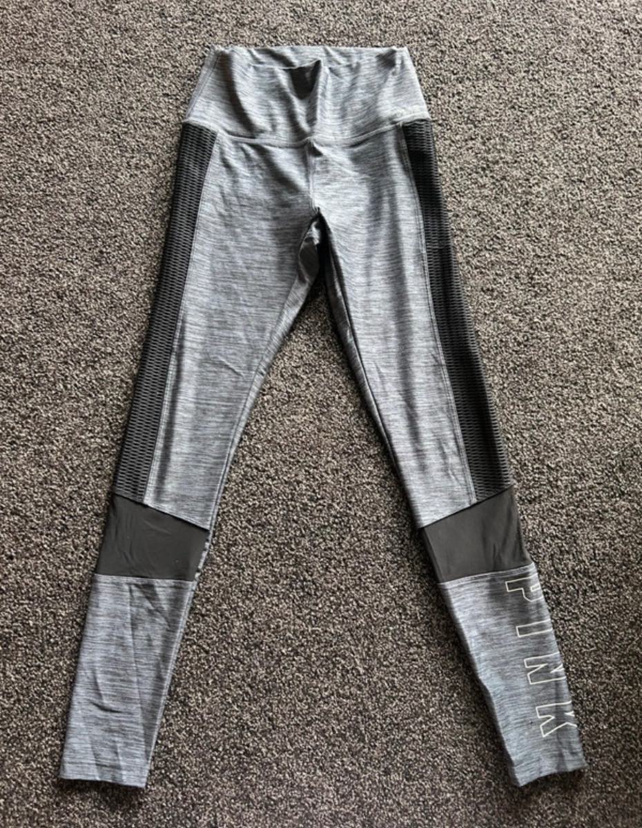 Victoria Secret “Pink” Sports Leggings with Mesh Panel in Grey & Black - Size S