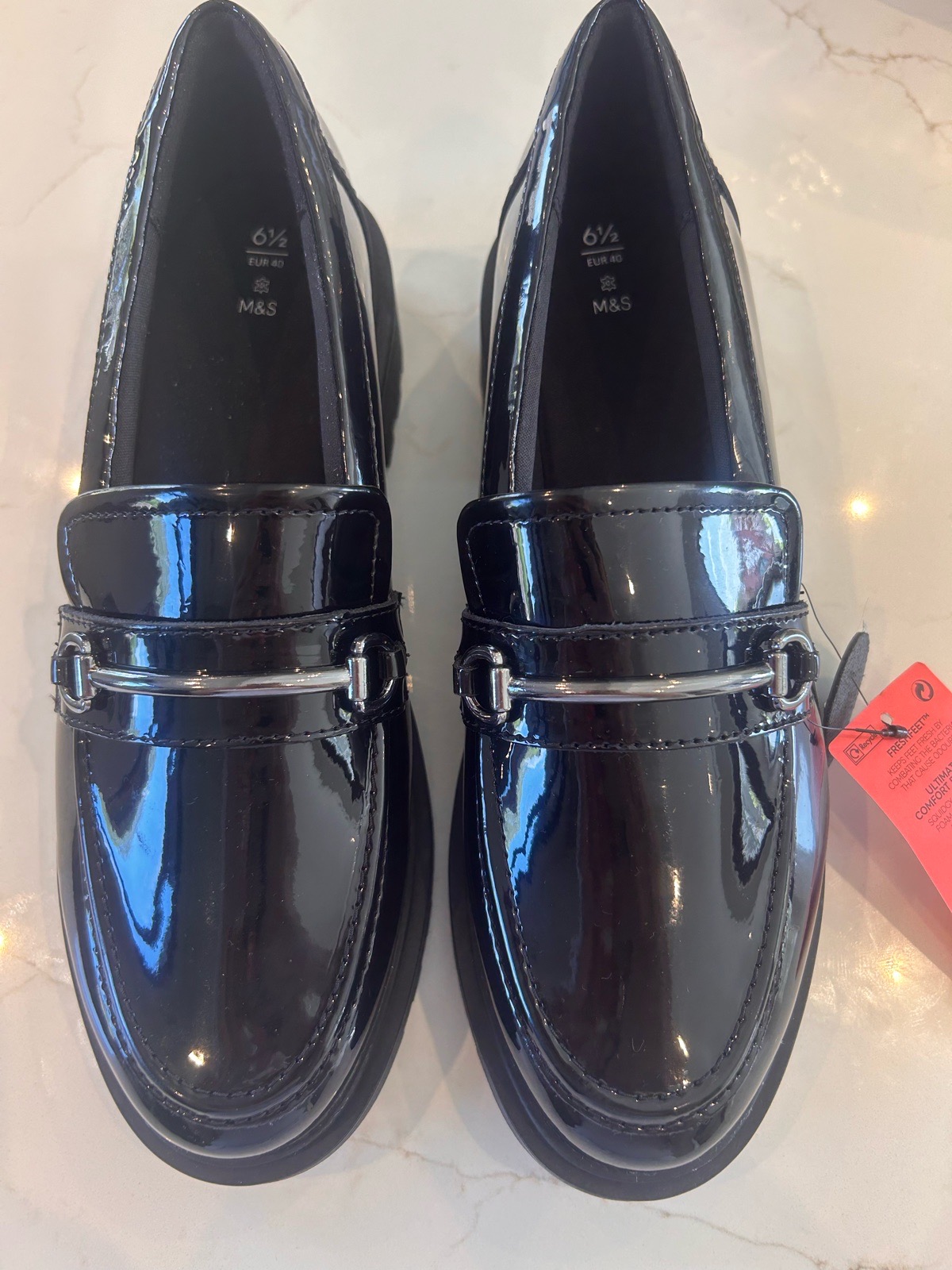 bnwt size 6.5 M&S black patent leather school shoes/ loafers