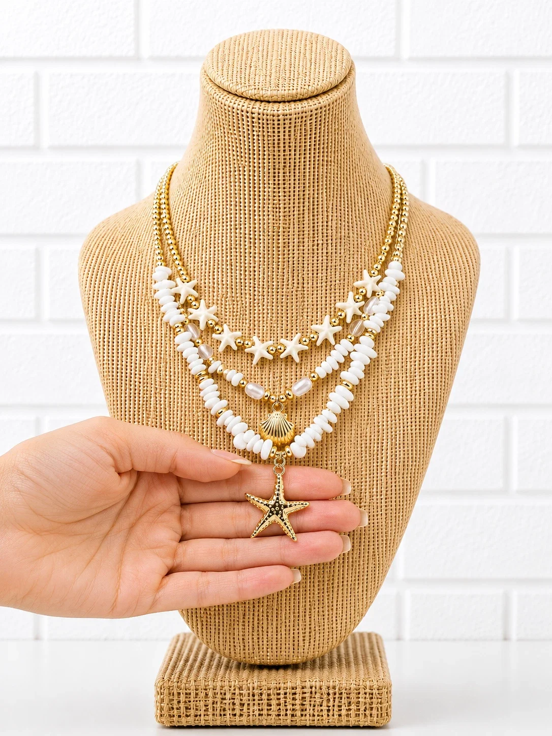 3 Faux Shell Pearl Beach Choker Pendant Seashell Star fish Necklace