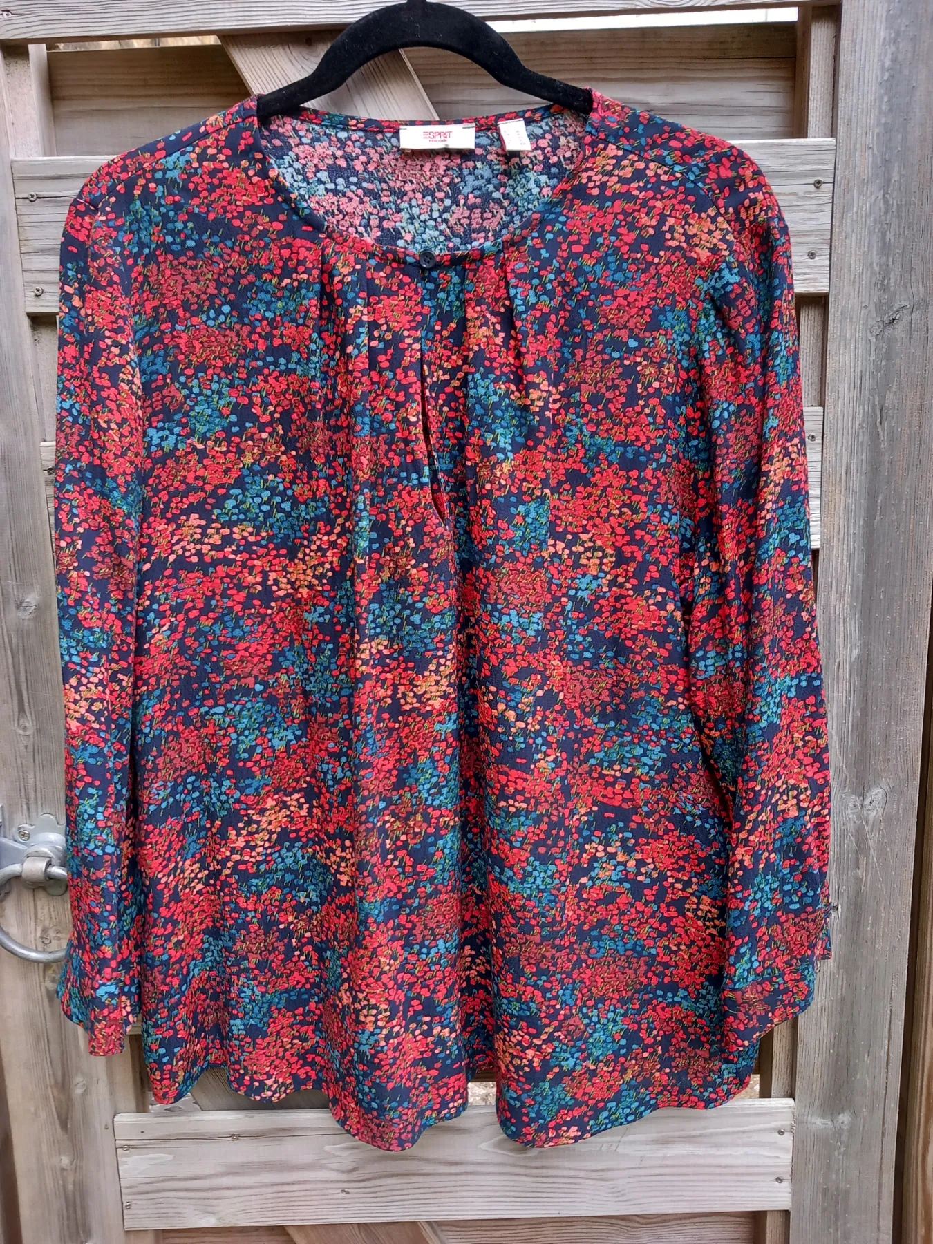 Esprit Orange Blue Floral Top Long Sleeves Size XL UK 16 Boho Lightweight Excellent Condition