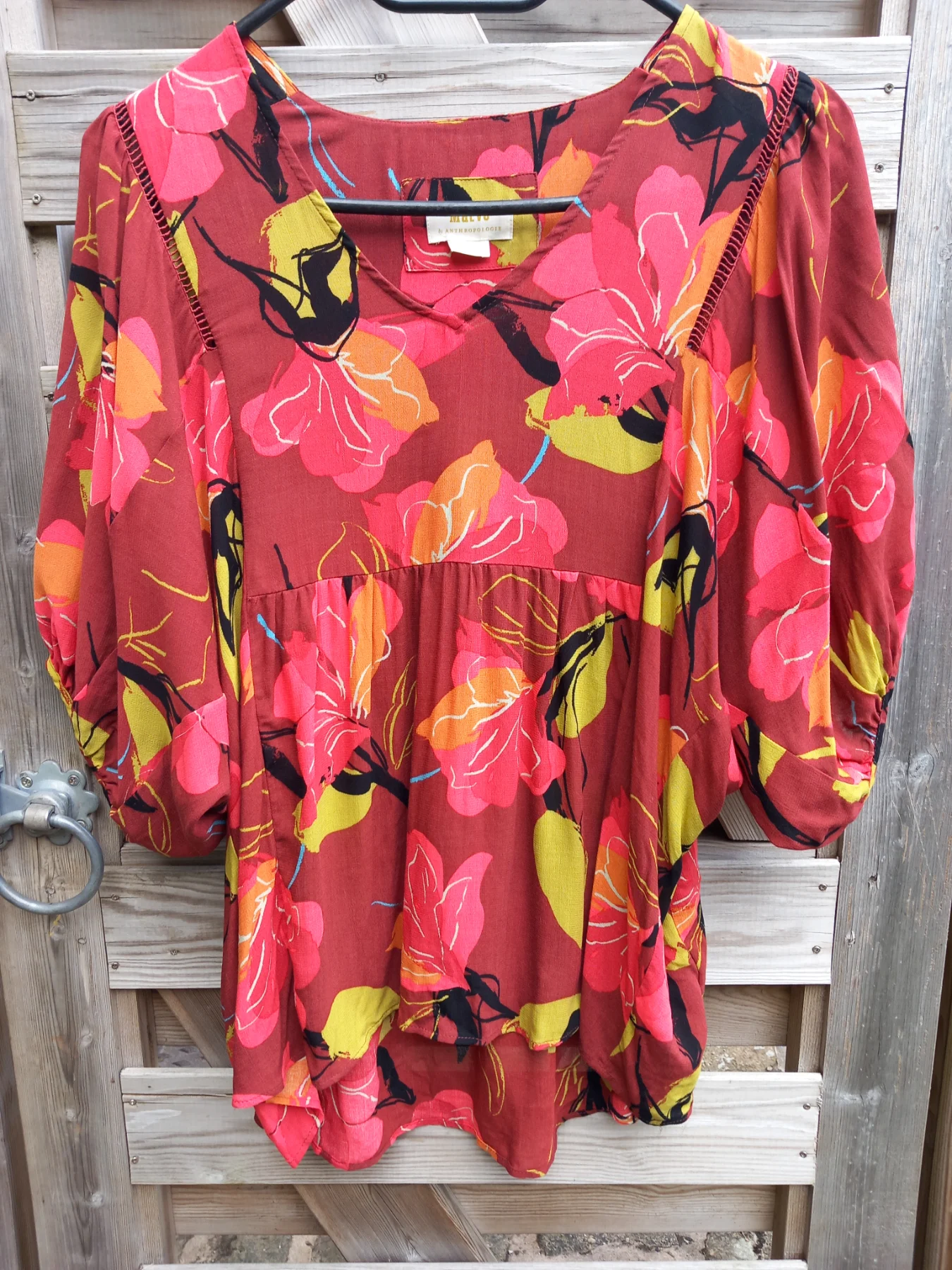 Maeve Anthropology Orange Yellow Floral Top Size XS 8-10 Boho Excellent Condition