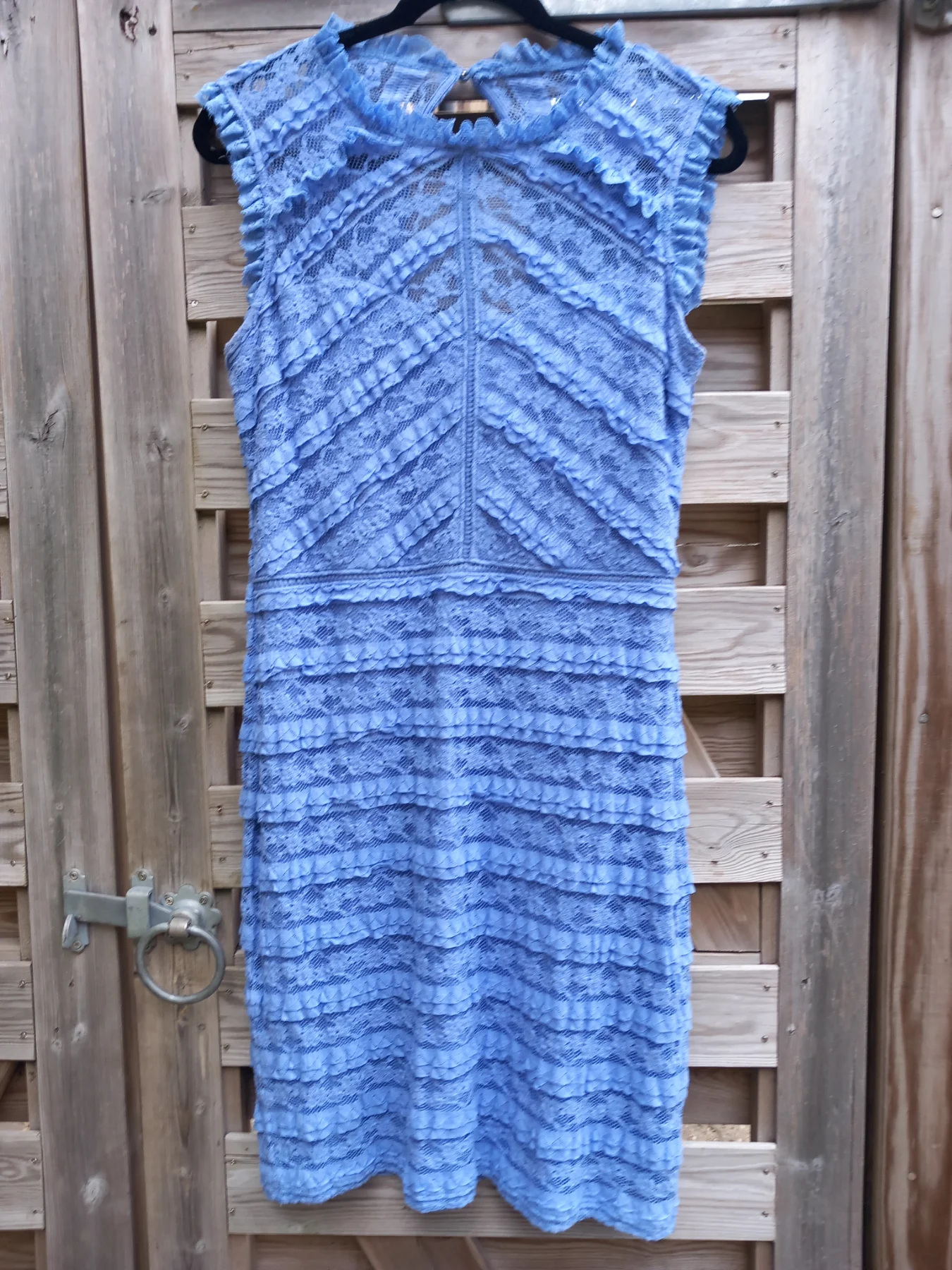 Blue Lipsy London Sleeveless Dress Size 16 Lace High Neck Short Y2K Excellent Condition