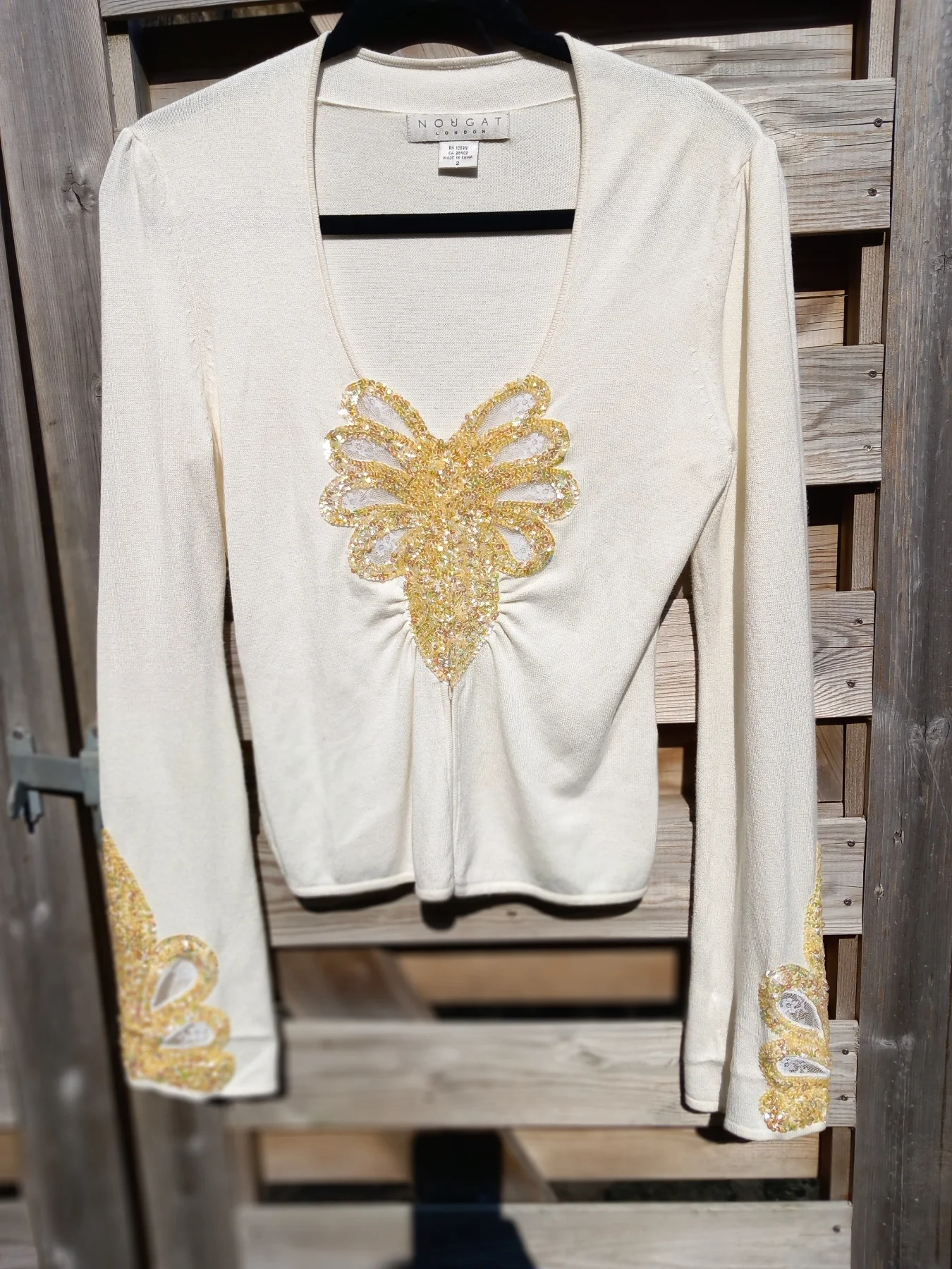 Nougat Y2K Cream Cardigan Gold Sequins Size 2 UK 8-10 Partywear Excellent Condition
