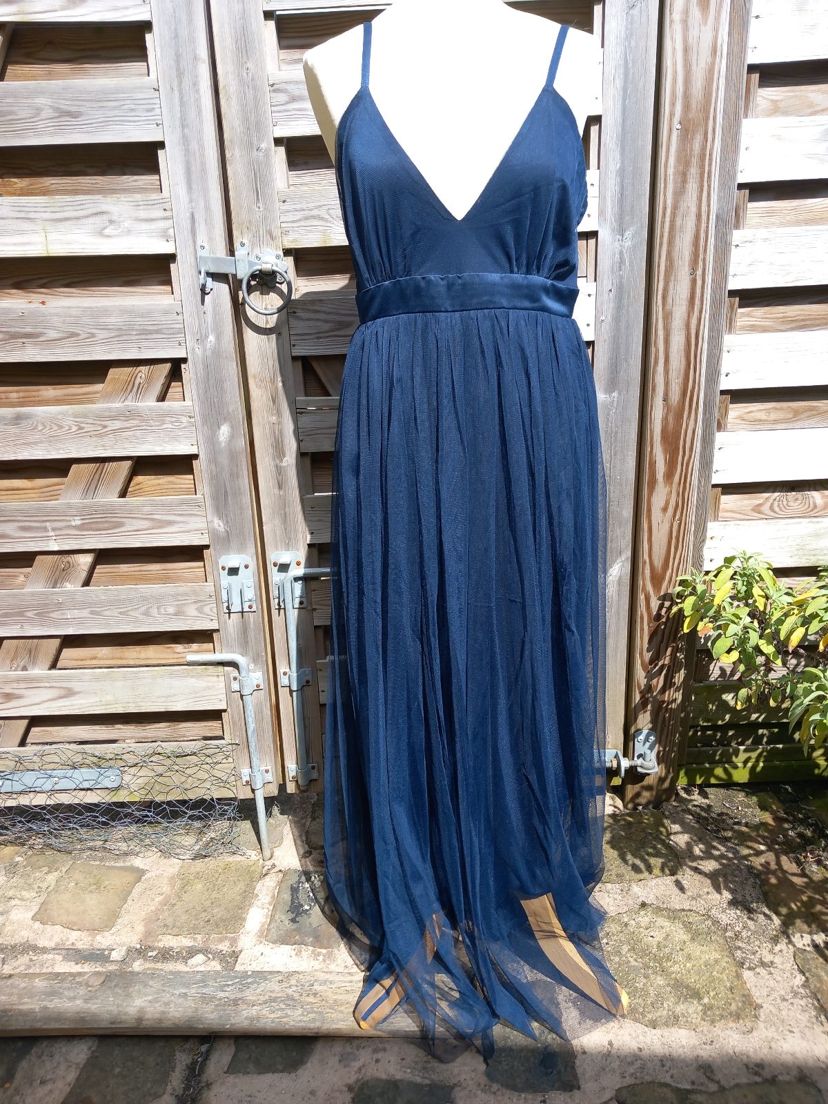 Navy Blue Tulle Maxi Party Dress Anany Size 12 Empire line New