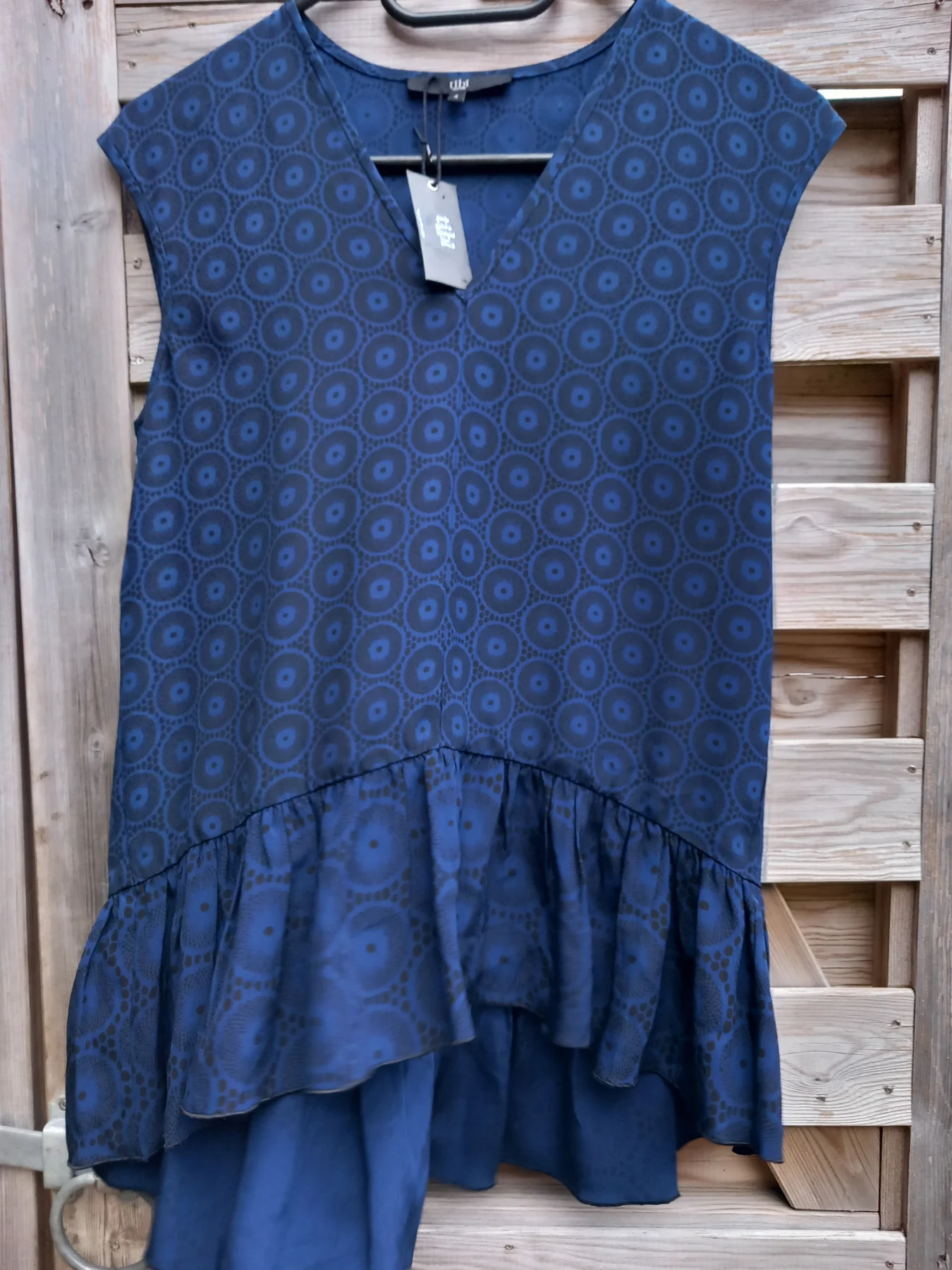 Tibi Pure Silk Blue Sleeveless Oversize Top with Peplum Size 4 Fits UK 8-12 Designer New with Tags