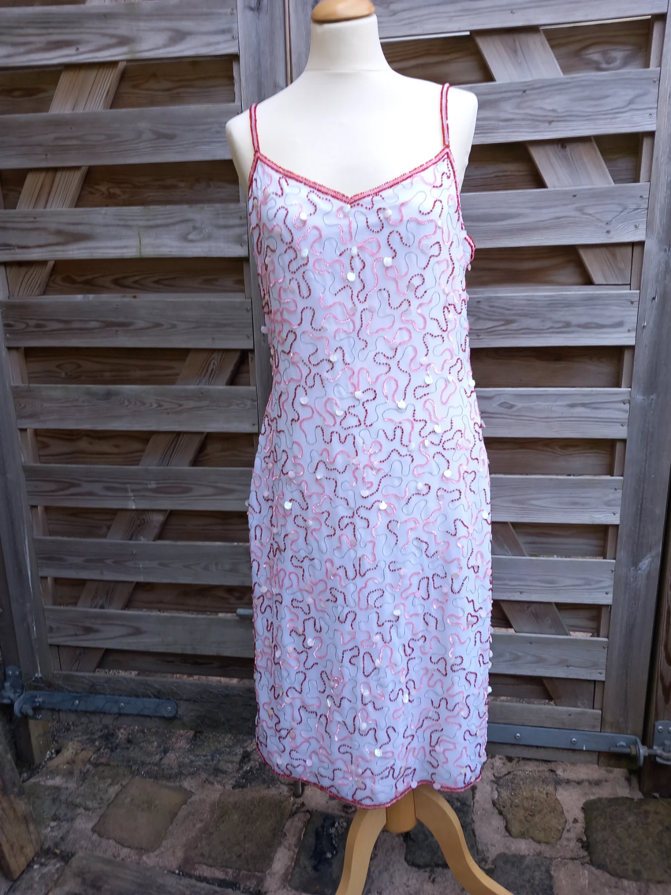 Lysgaard White Pink Glittery Sheath Dress  Mermaidcore Size 12 Holiday Summer New with Tags