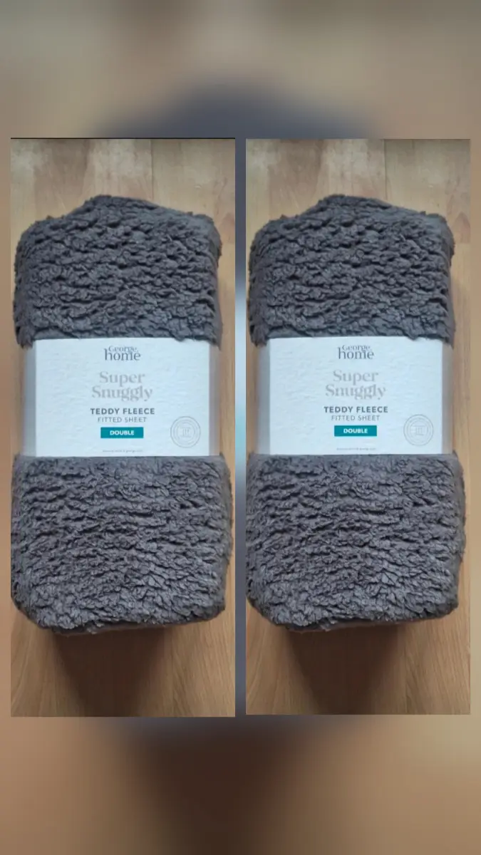 2 Super Snuggly Grey Plain Teddy Fitted Double Size Sheets