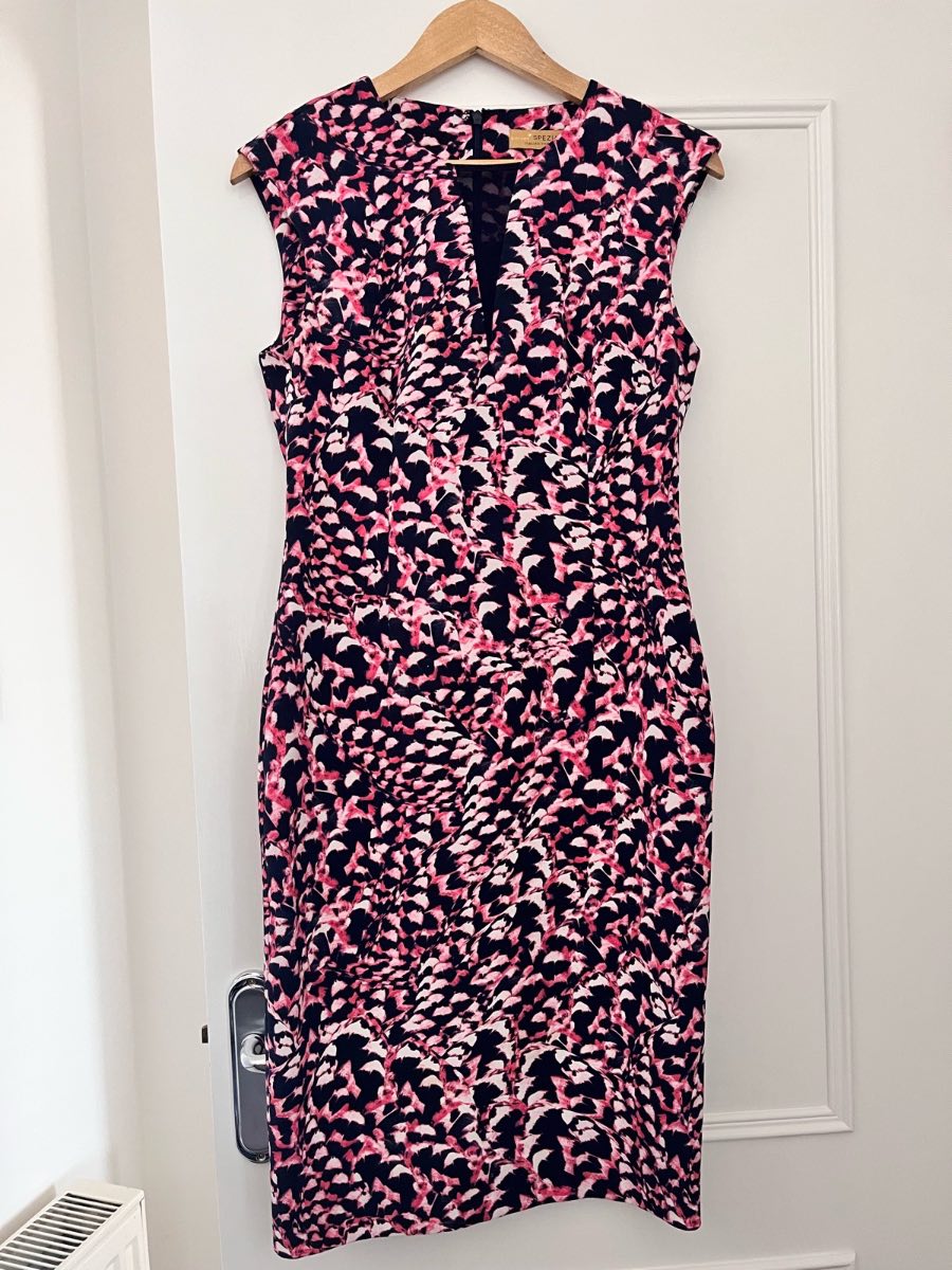 Per Una Speziale navy/fuschia print summer occasion dress size 12