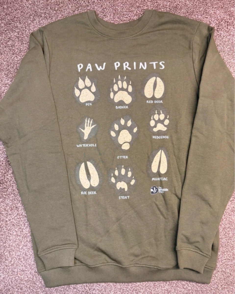 Rapanui, The Wildlife Trust, Paw Prints Organic Sweatshirt, Khaki, Size Small