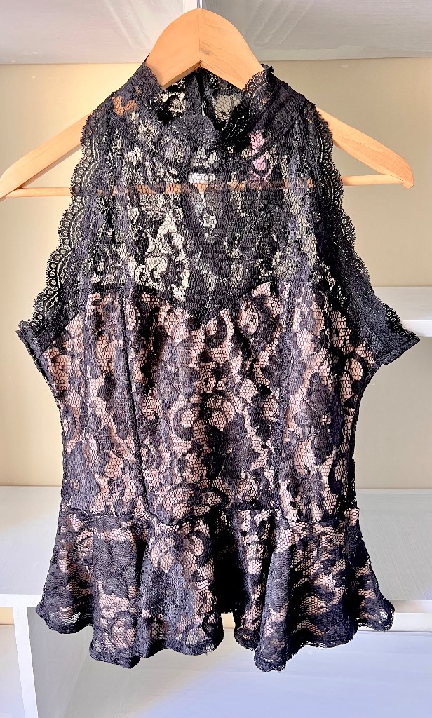 Lipsy Black Lace Peplum Top - UK 16