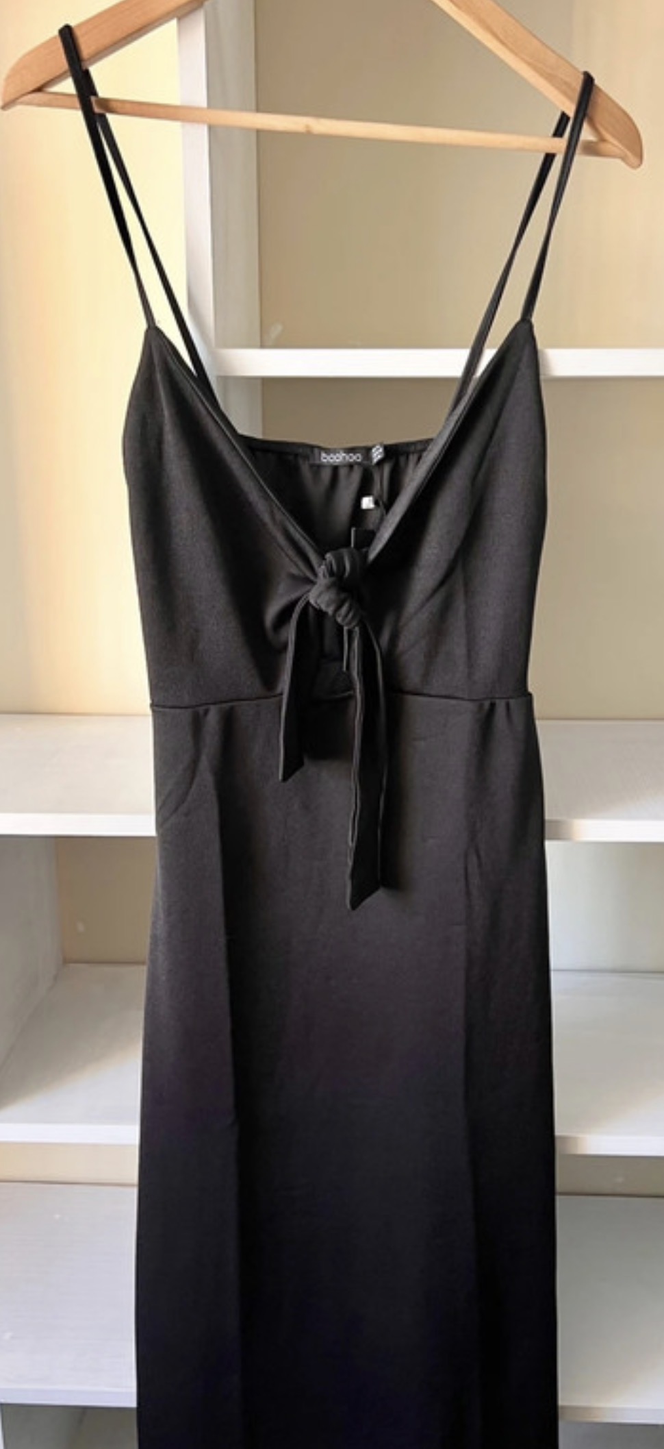 Brand New Boohoo Black Tie-Front Dress - Size 14