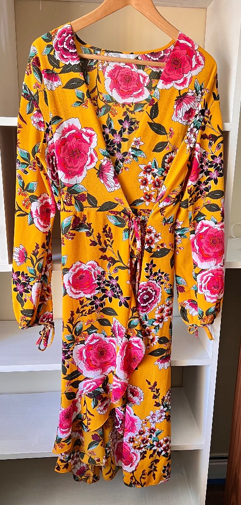 Stunning Yellow Summer Floral Wrap Dress Red Herring - Size 14