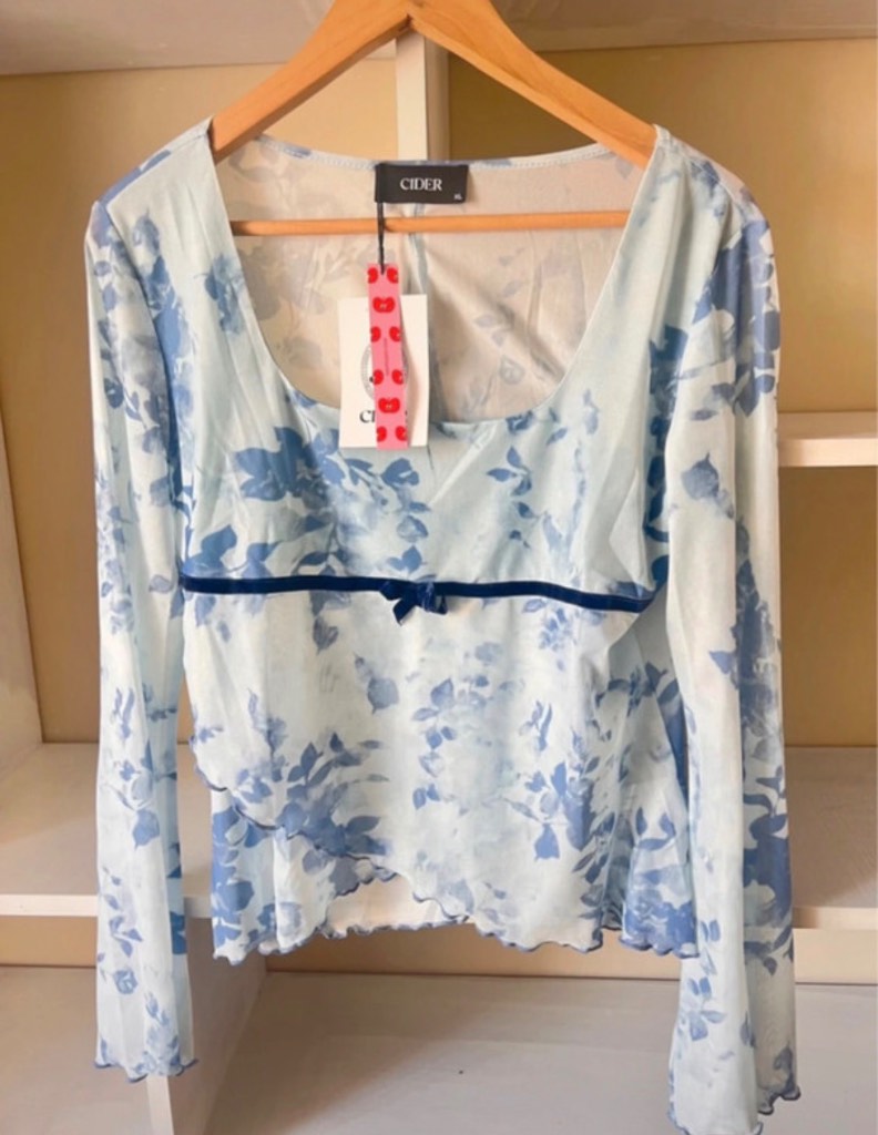 Brand New Cider Size 16 Baby Blue Floral Mesh Top Size XL