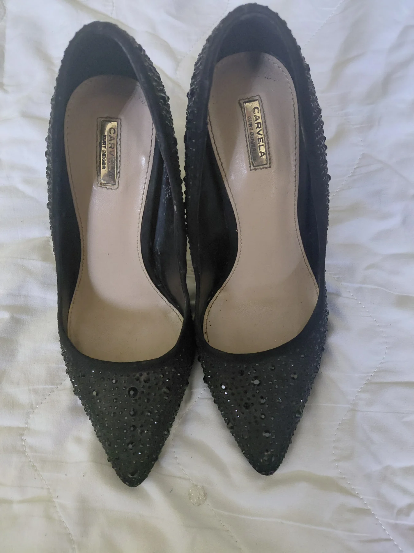 Carvela black rhinestone embellished heels. Size 5