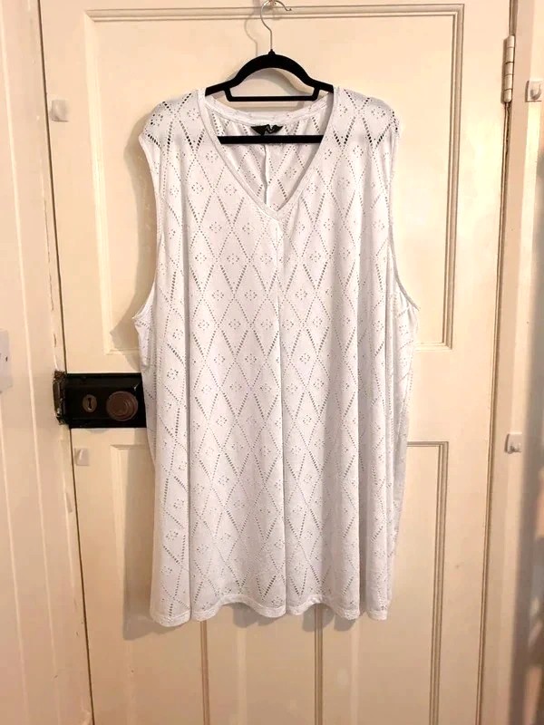 Yours Vest Top Broderie Anglaise White Sleeveless Size 34/36