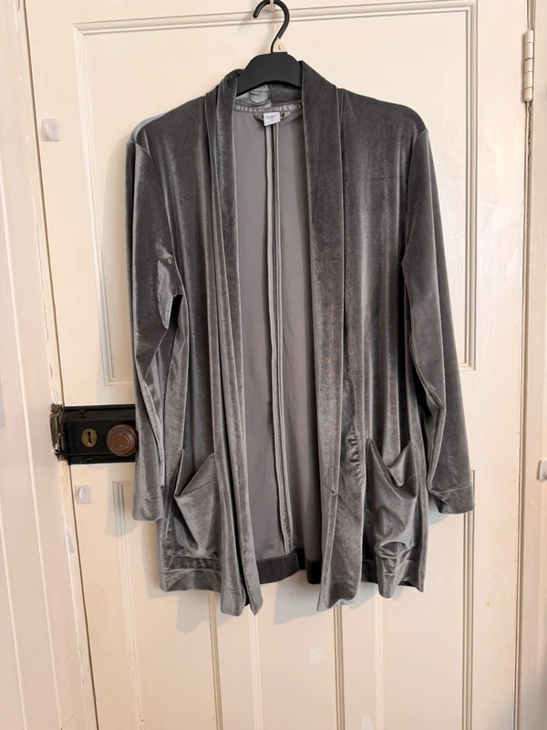 Cotton Traders Cardigan Jacket Grey Silver Open Front Size 20