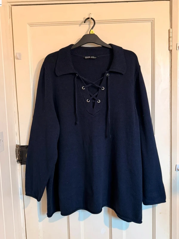 Yours Jumper Sweater Top Navy Cotton Long Sleeve Size 26/28