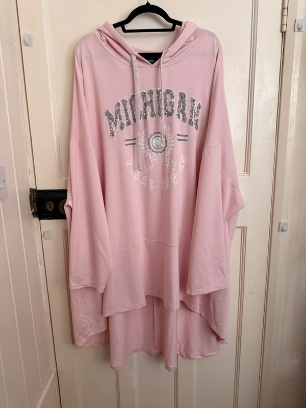 Yours Hi Low Sweatshirt Hoodie Pink Sequin Michigan Size 34/36