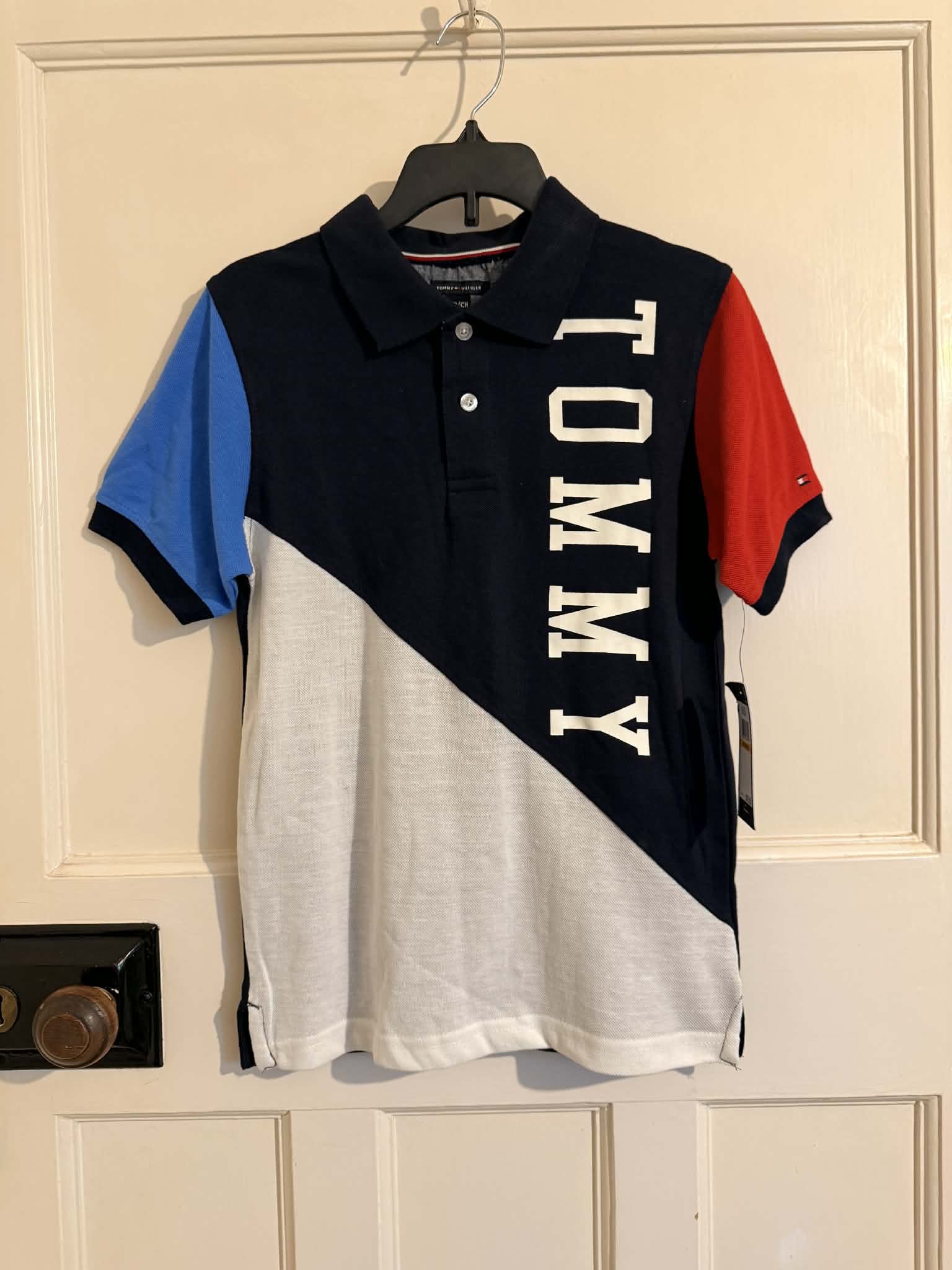 Tommy Hilfiger Boy’s Polo Shirt Navy Blue 100% Cotton Short Sleeve Logo Size S 8/10 Years