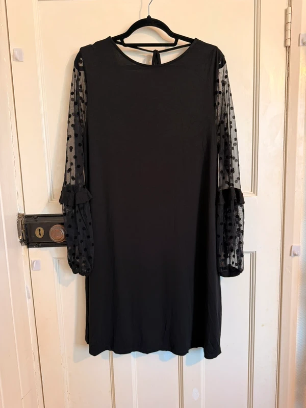ASOS Dress Black Stretchy Knee Length Lace Sleeves Size 16