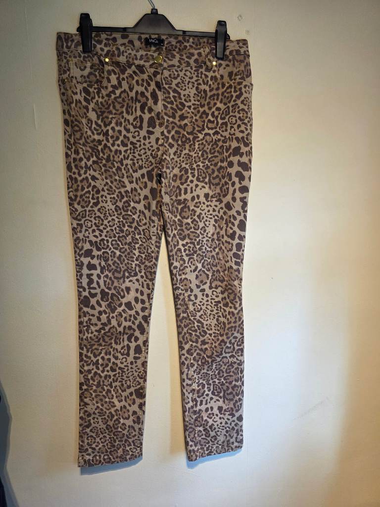 M&Co Leopard print stretch jean style trousers size 14