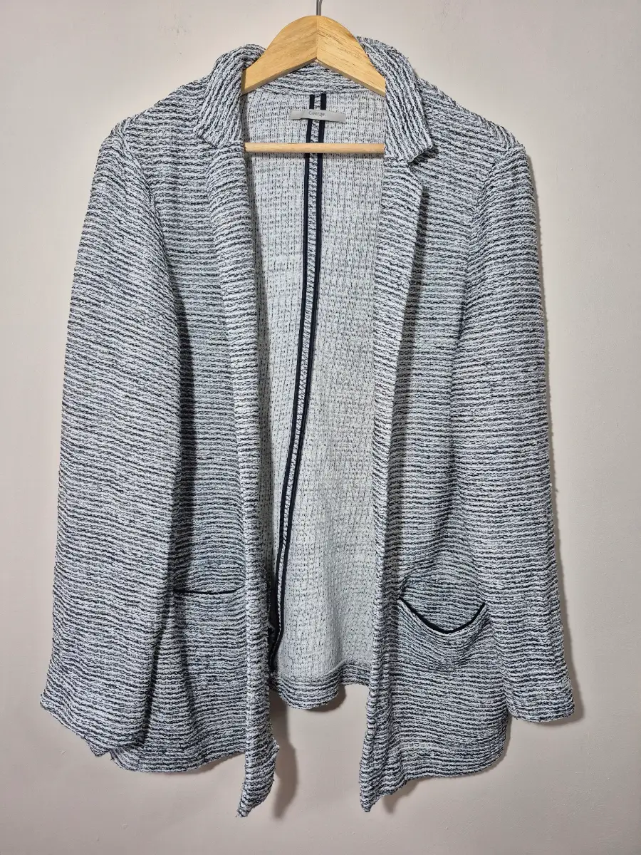 George black & white boucle knit blazer jacket textured open front size 22