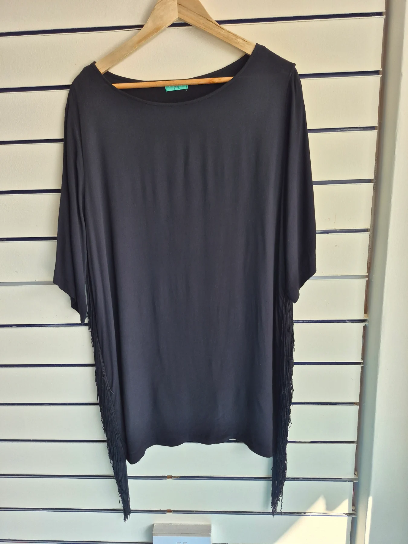 Aftershock black t shirt dress fringed sides size 12