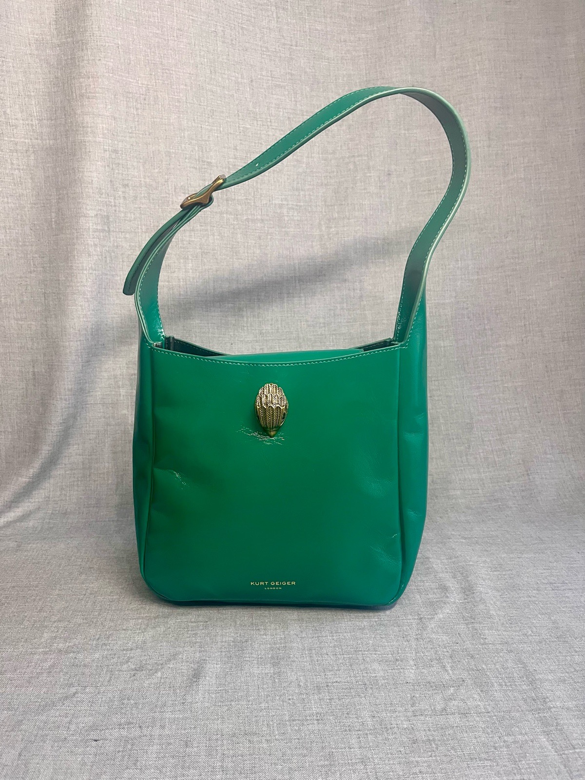 Kurt Geiger Small Bond Hobo Bag Emerald Green Patent Leather