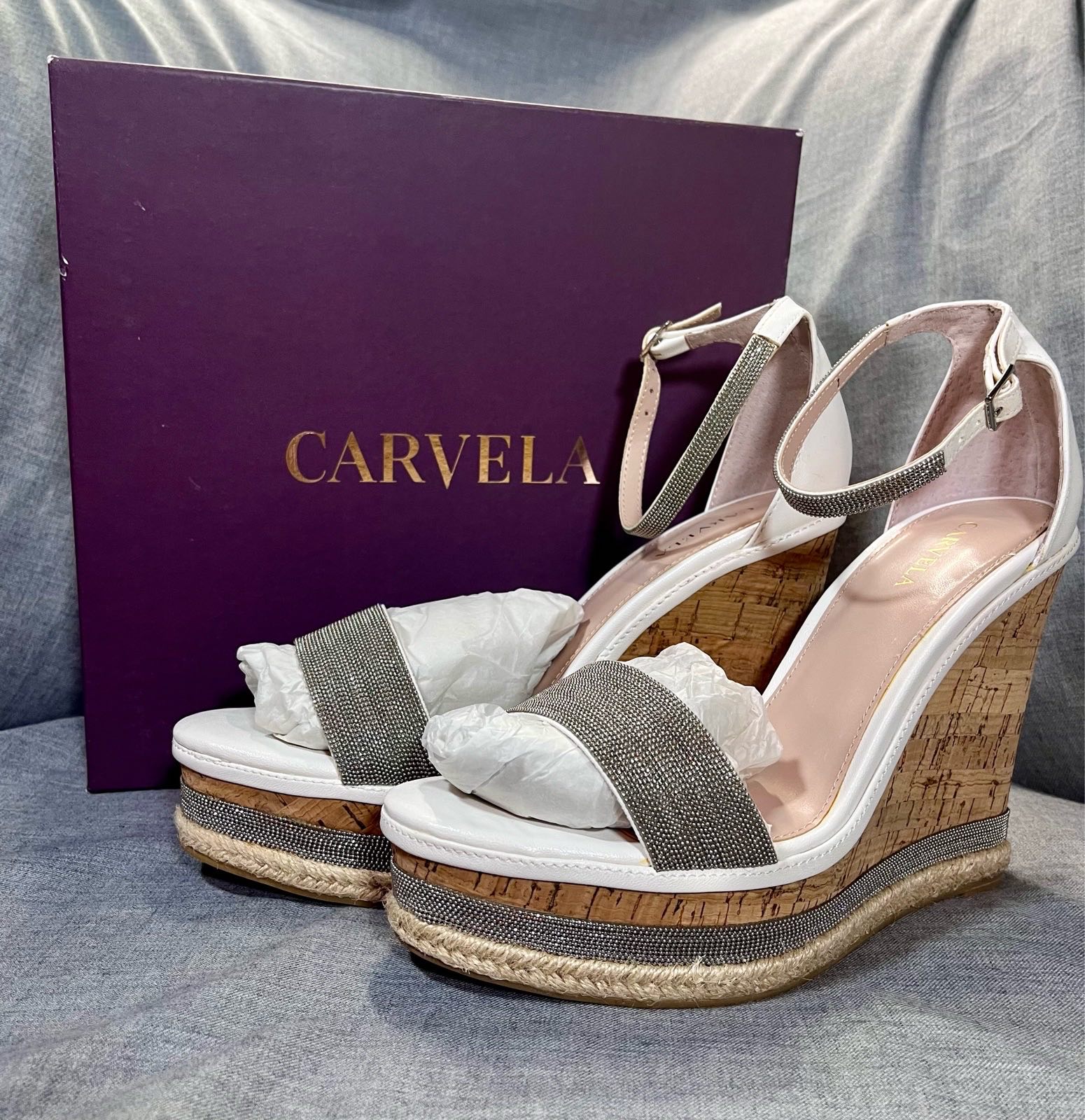 Carvela Kould White Cork Platform Wedge Sandals UK 7 EU 40