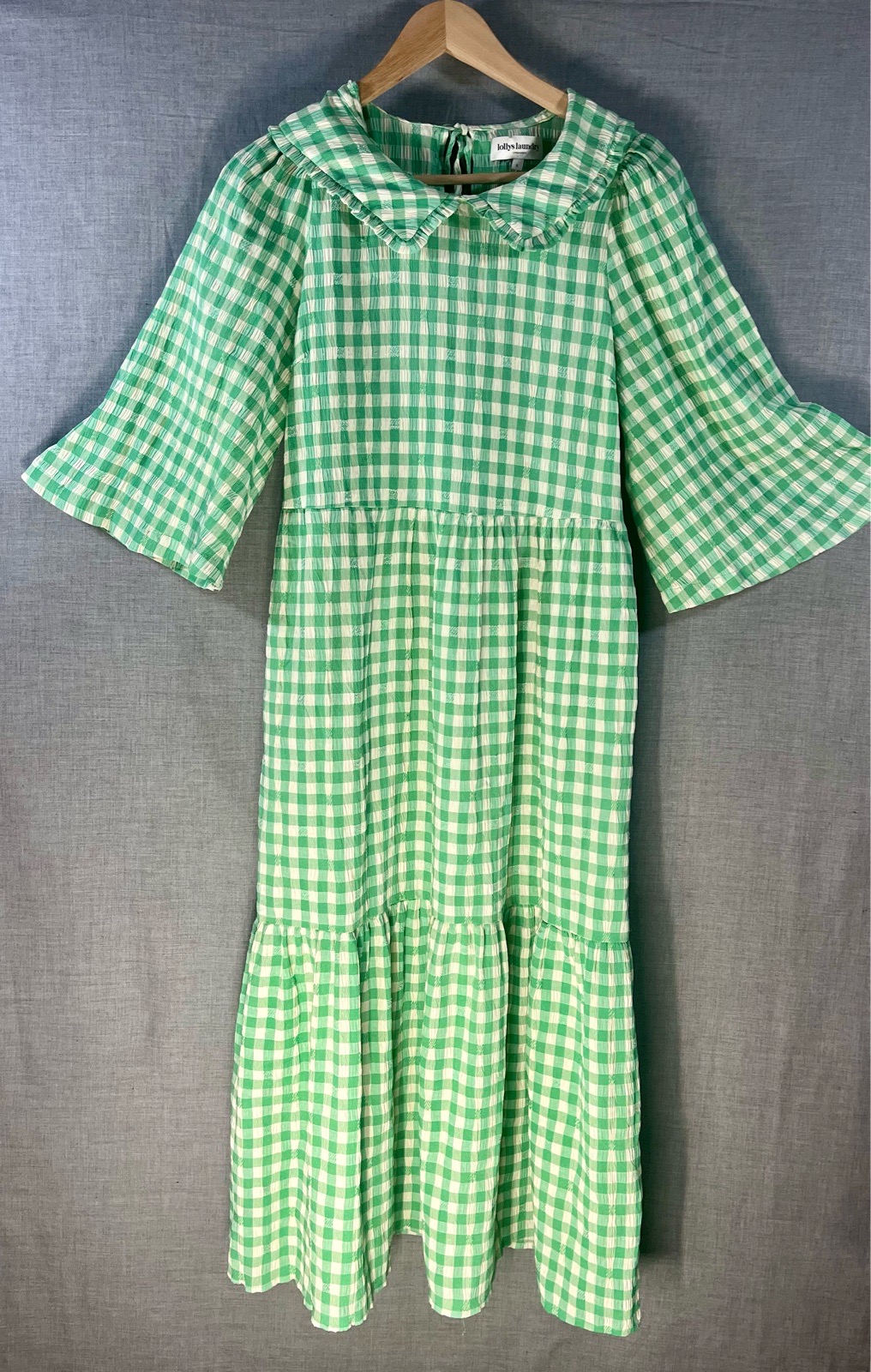 Lollys Laundry Green Gingham Cotton Midi Dress Size S