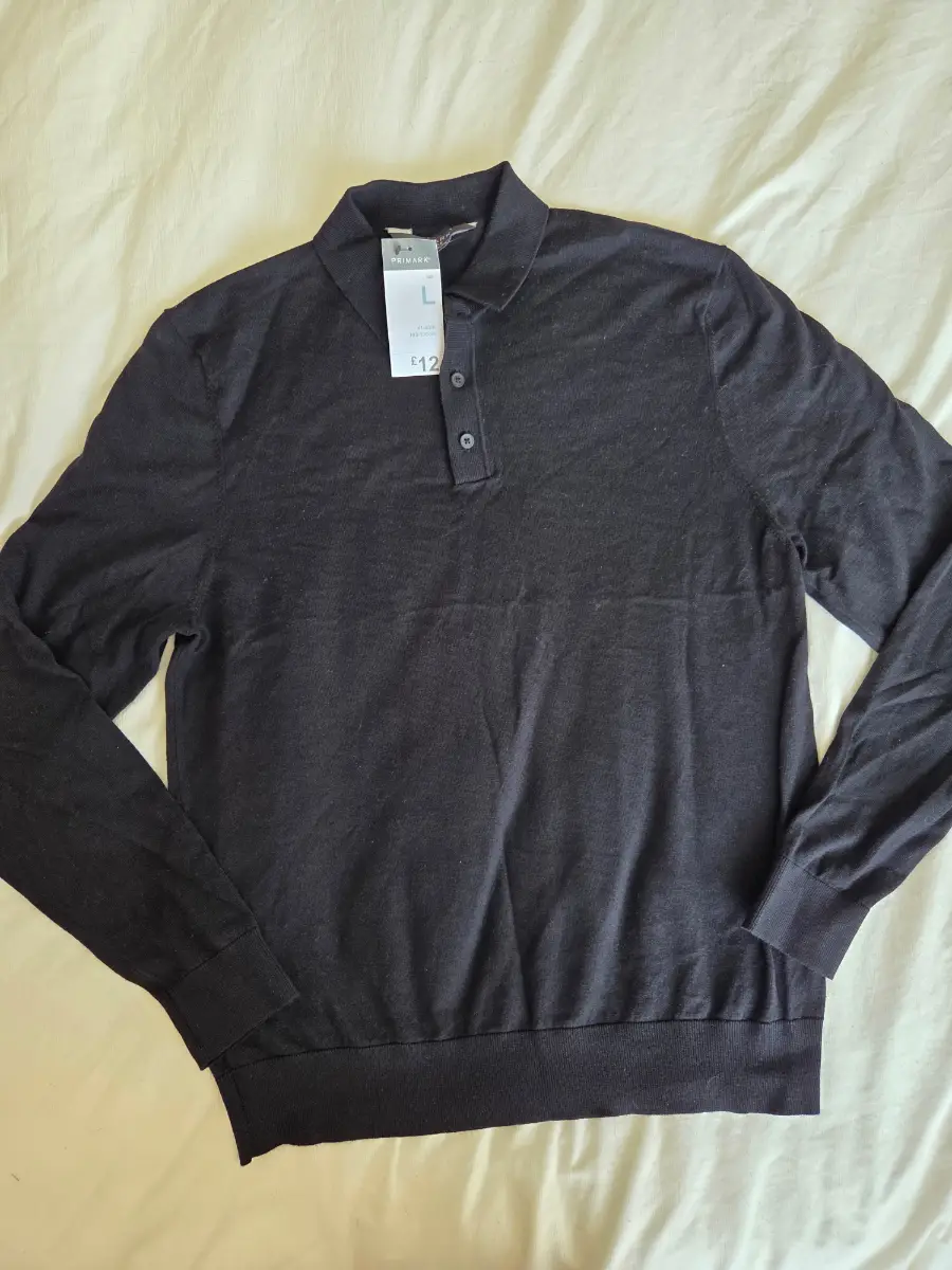 BNWT Primark Mens Black Knitted Polo, Size L