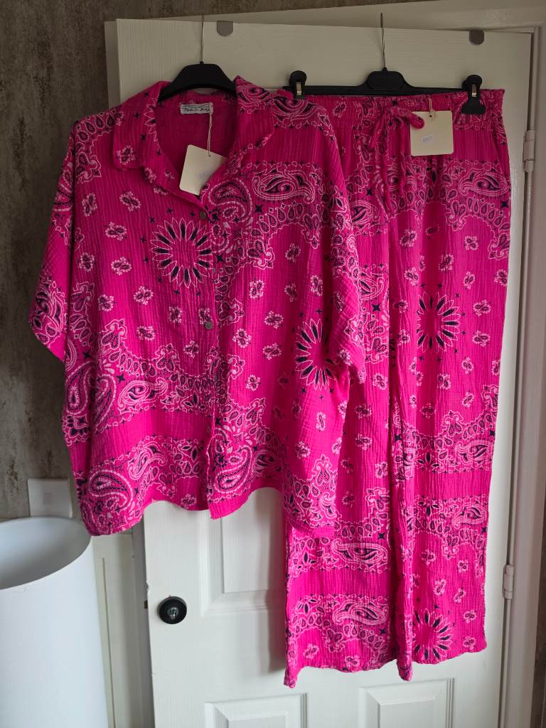 Ladies co ord set, shirt and pants, cheesecloth, cotton