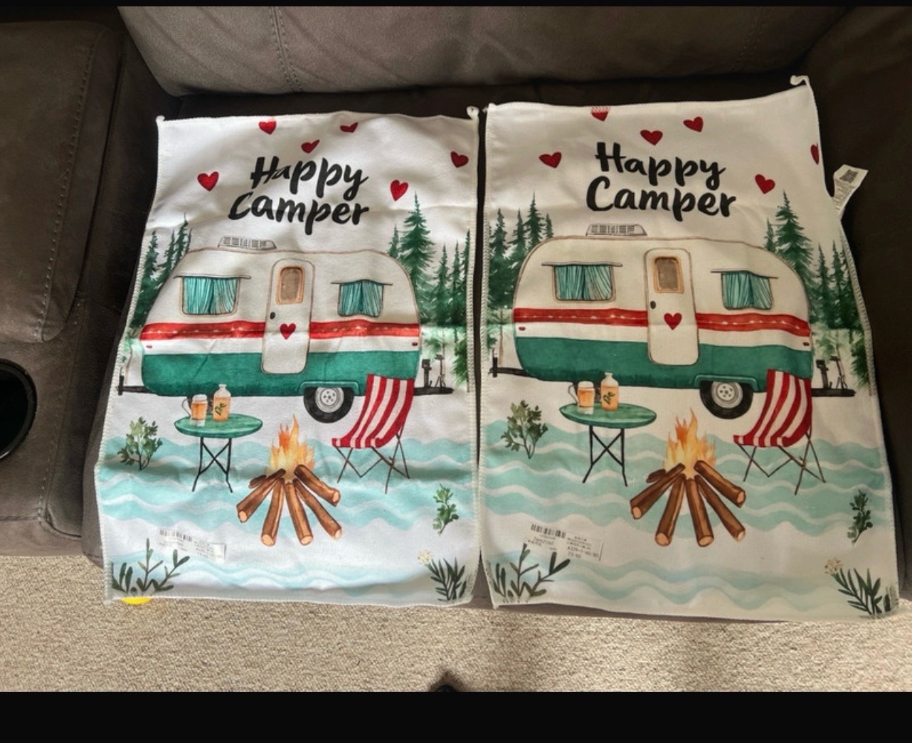 Happy campers caravan/motorhome tea towels x2