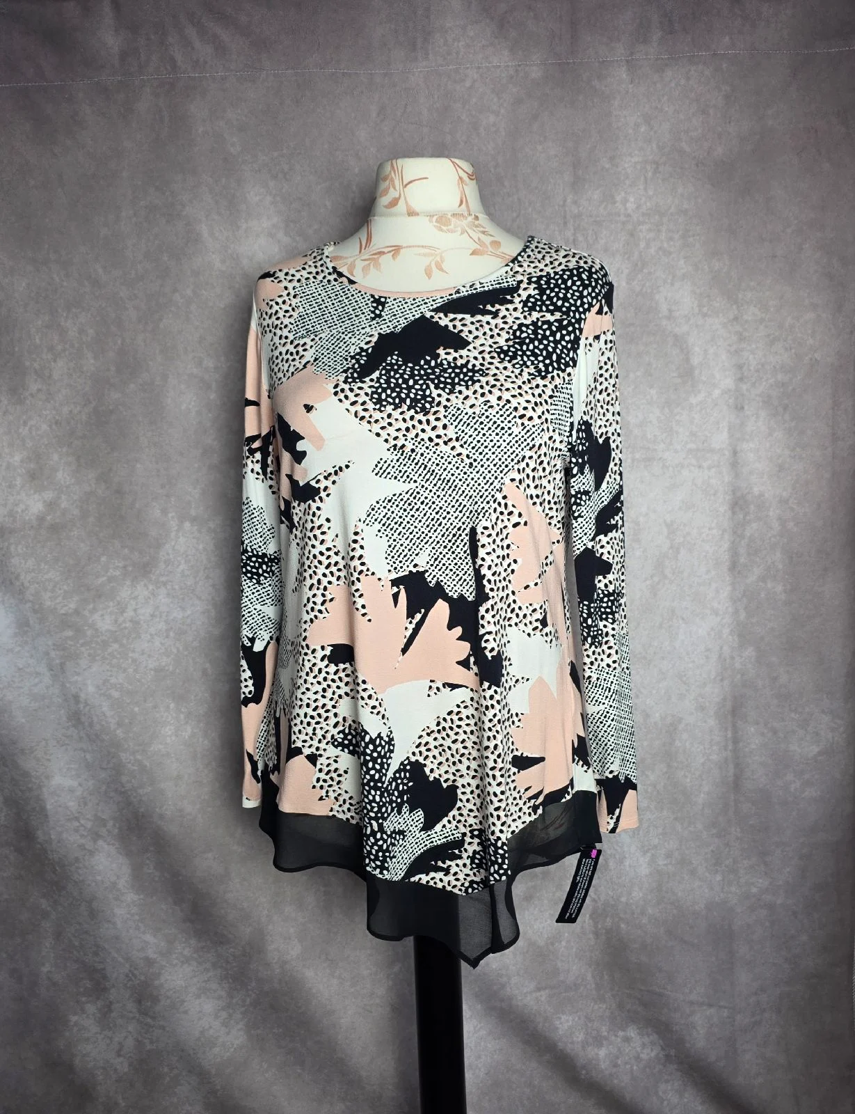 Roman Originals Abstract Print Chiffon Hem Top Light Pink UK 16 BNWT