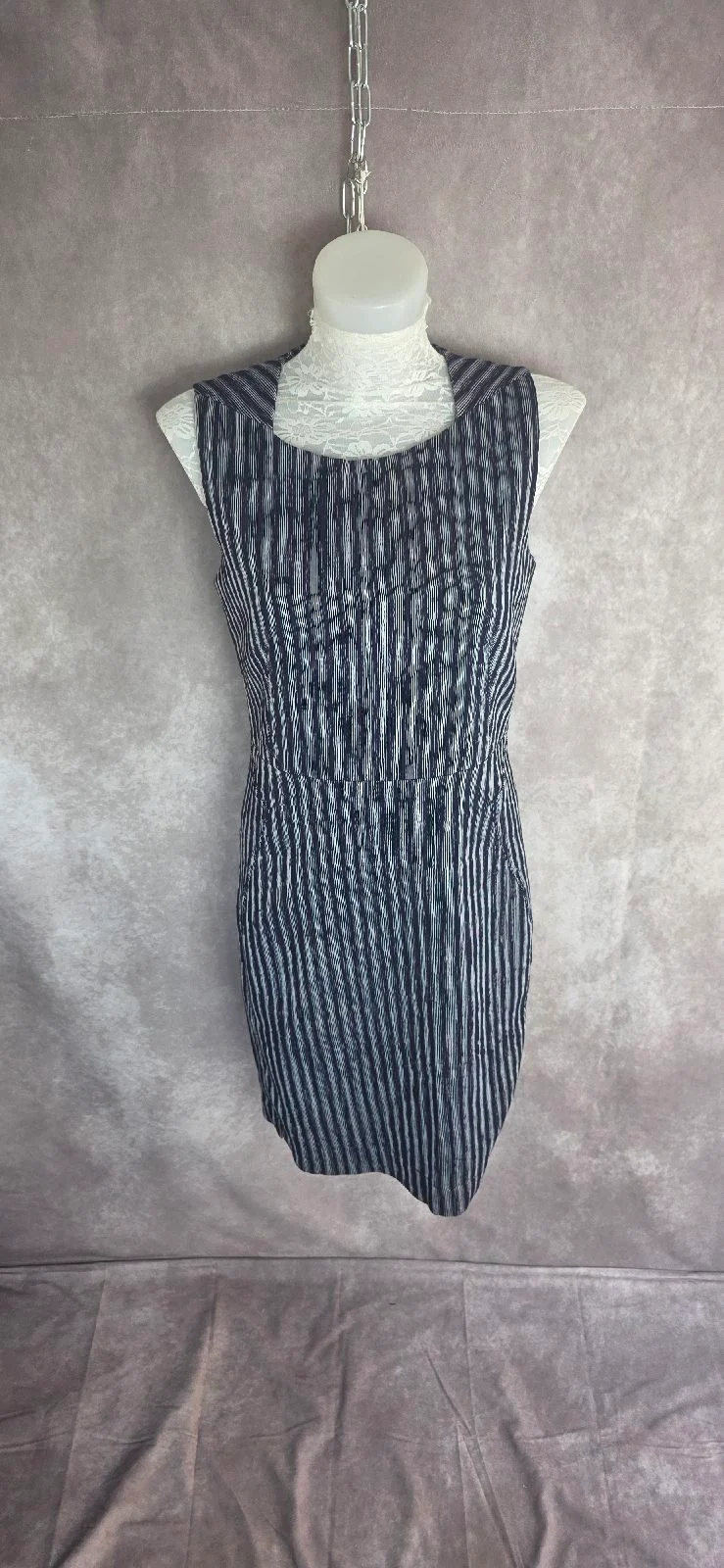 Next Tailoring Navy White Striped Pencil Dress UK 10 NWT £45 RRP