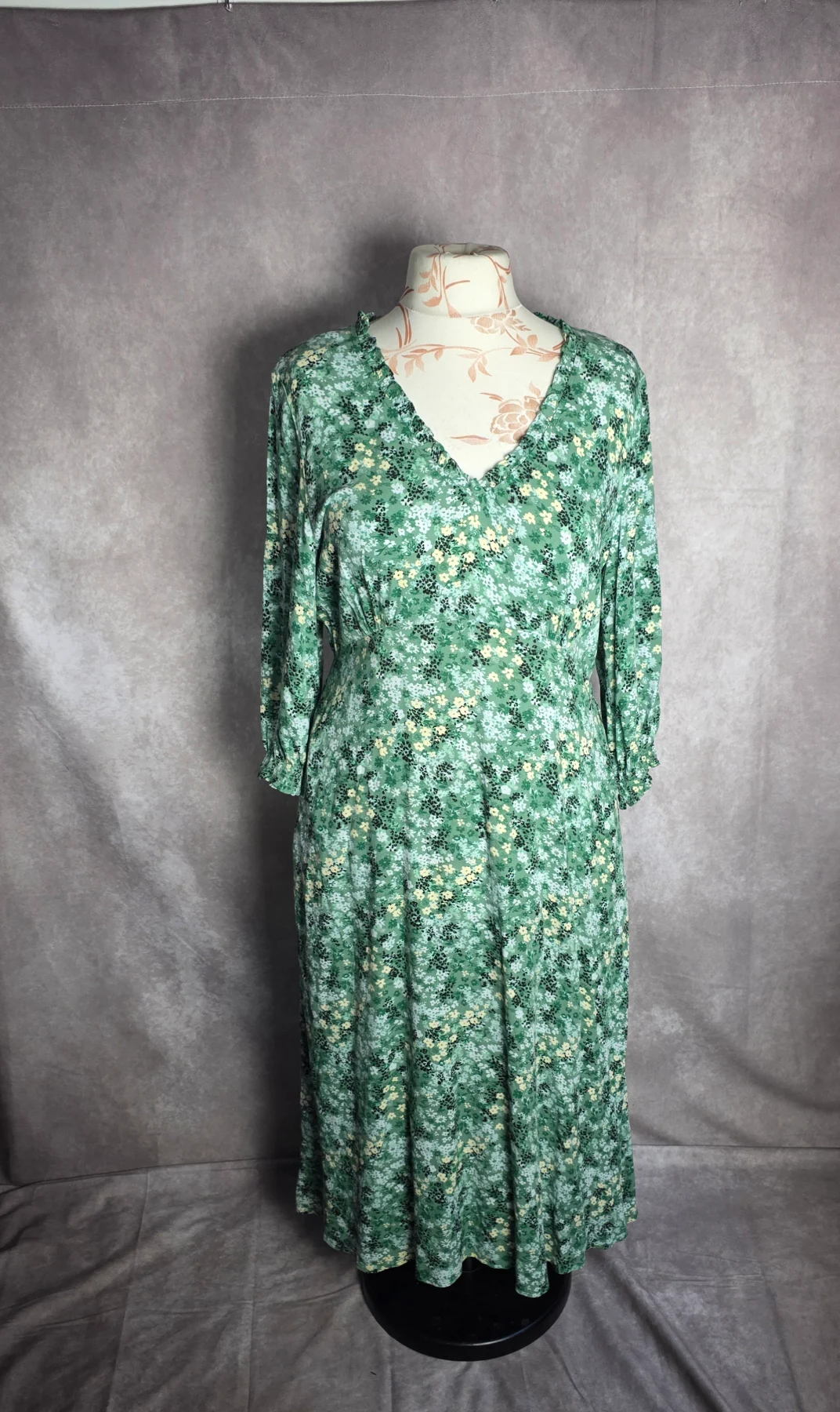 AND/OR Green Floral Midi Dress UK 14 – 100% ECOVERO Viscose Ruffle