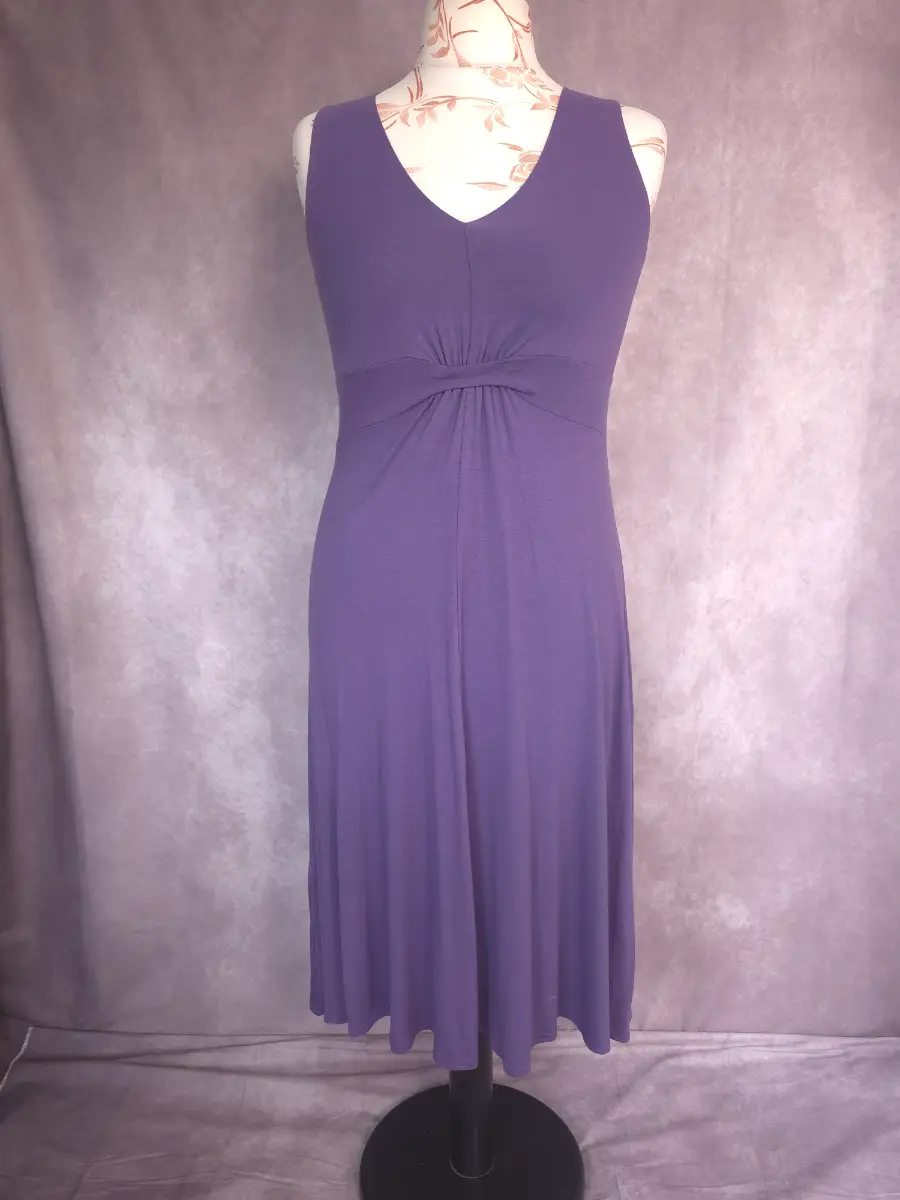 Purple Midi Dress UK 10 Fit & Flare Casual Work Stretch Viscose Wool Blend Summer East