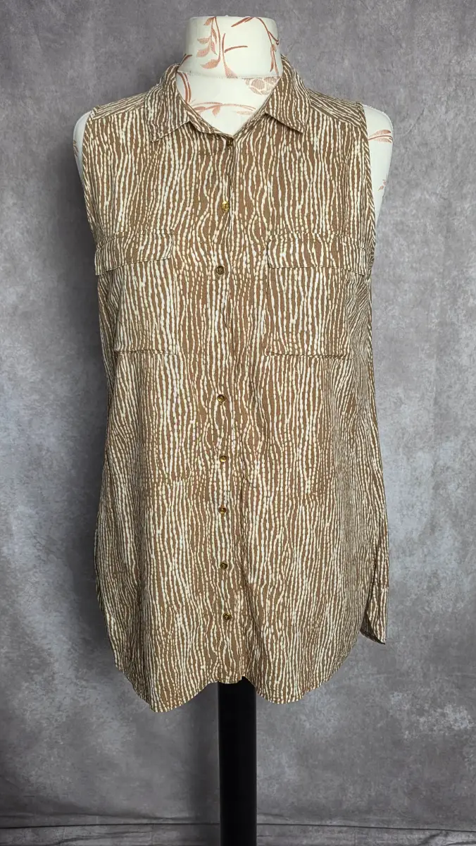 Brown Sleeveless Shirt UK 16 Safari Animal Print Casual 100% Viscose Summer JD Williams